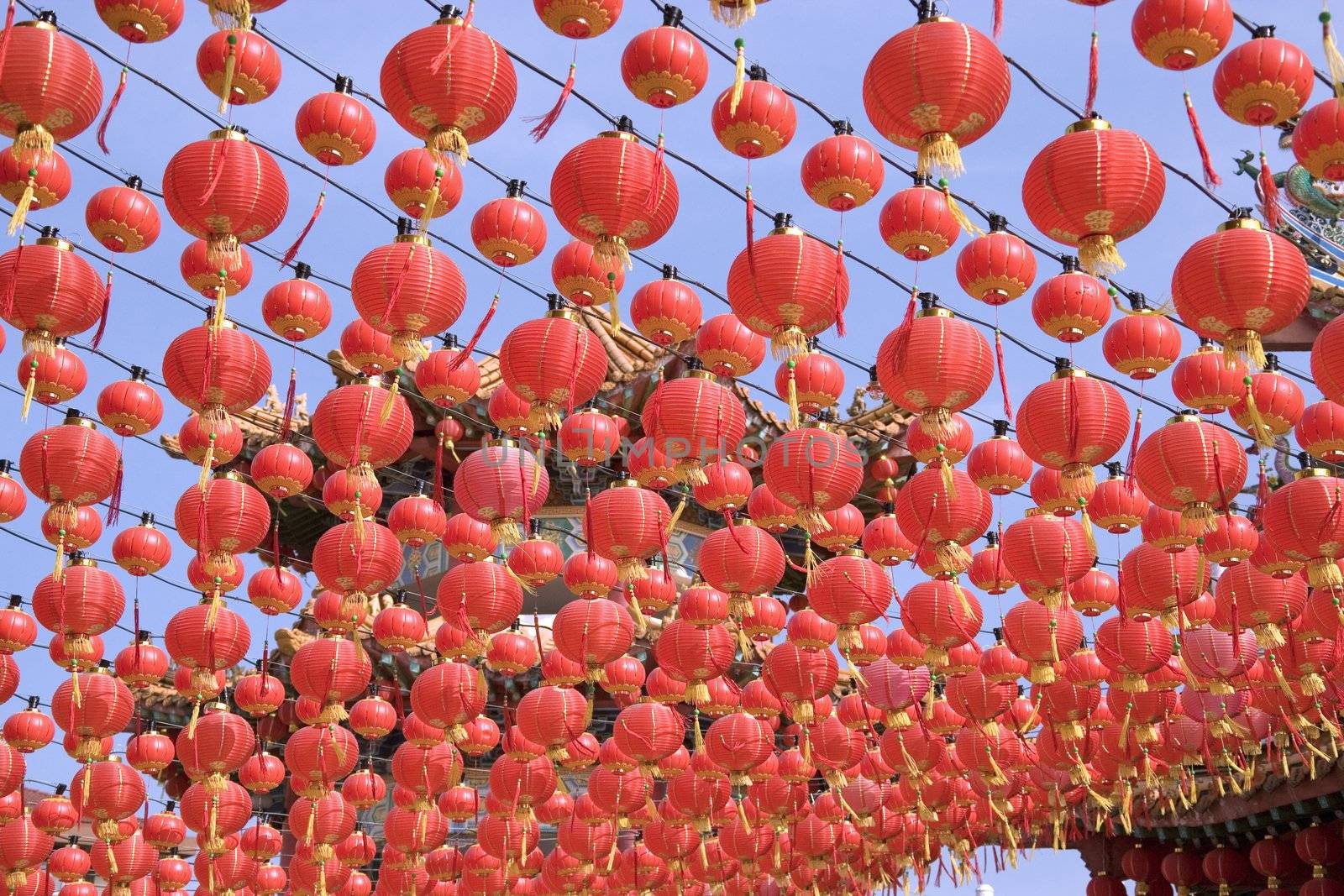 Image of red lanterns at a Chinese temple in Malaysia.