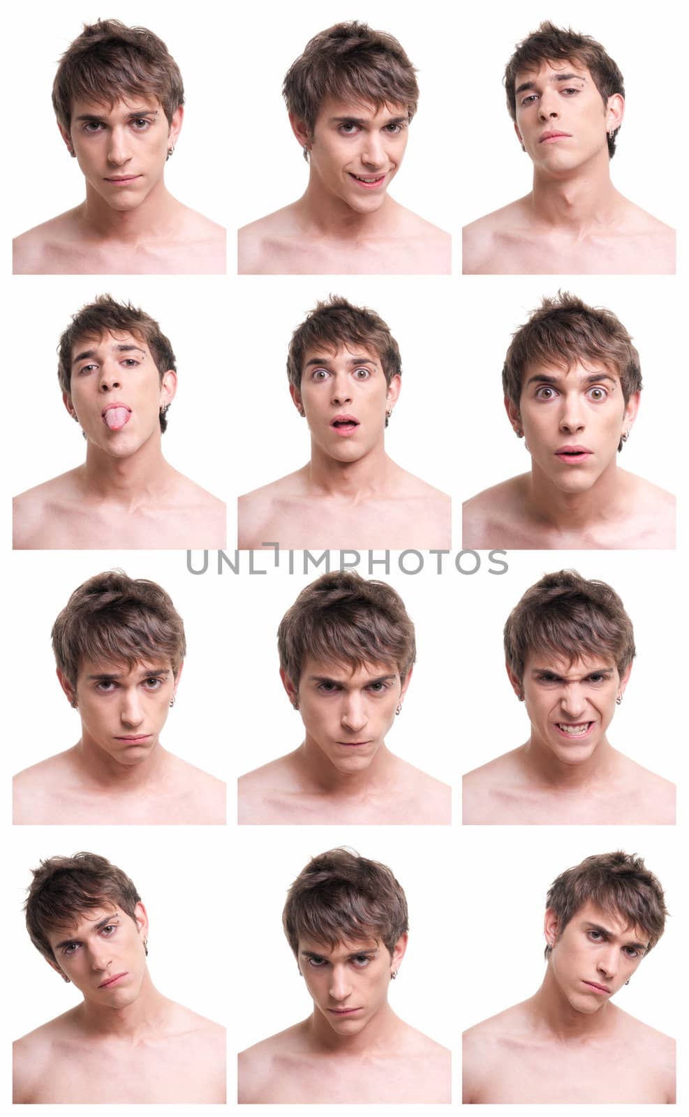 Young man face expressions composite isolated on white background by dgmata