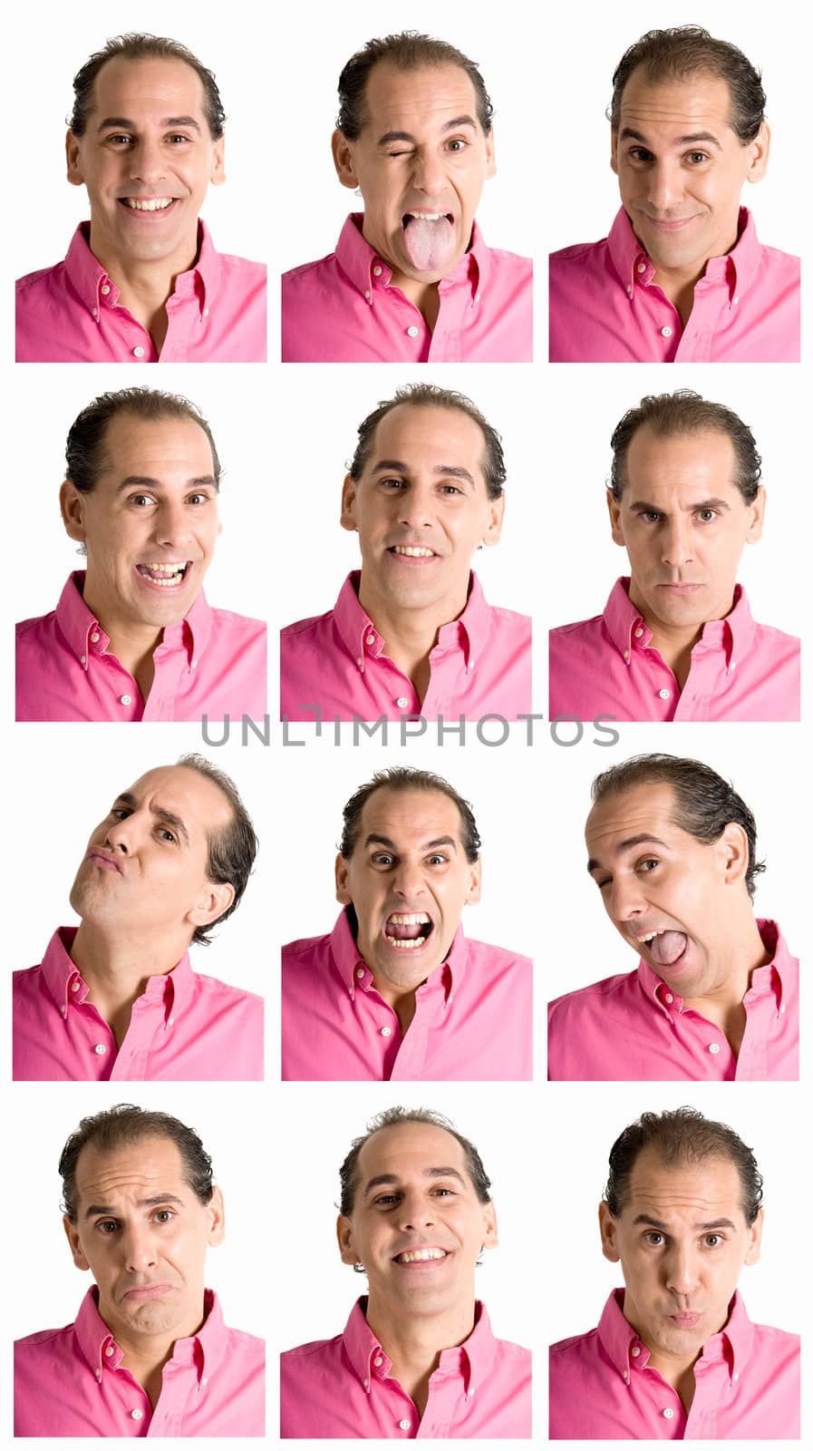 Adult man face expressions composite isolated on white background by dgmata