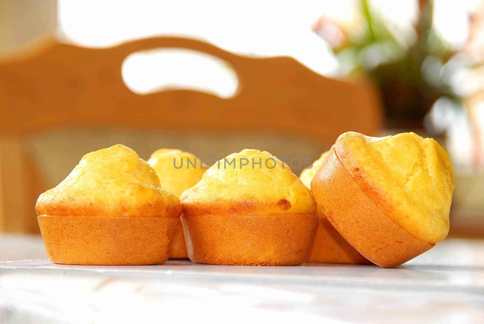 golden fresh appetizing bakery closeup on table