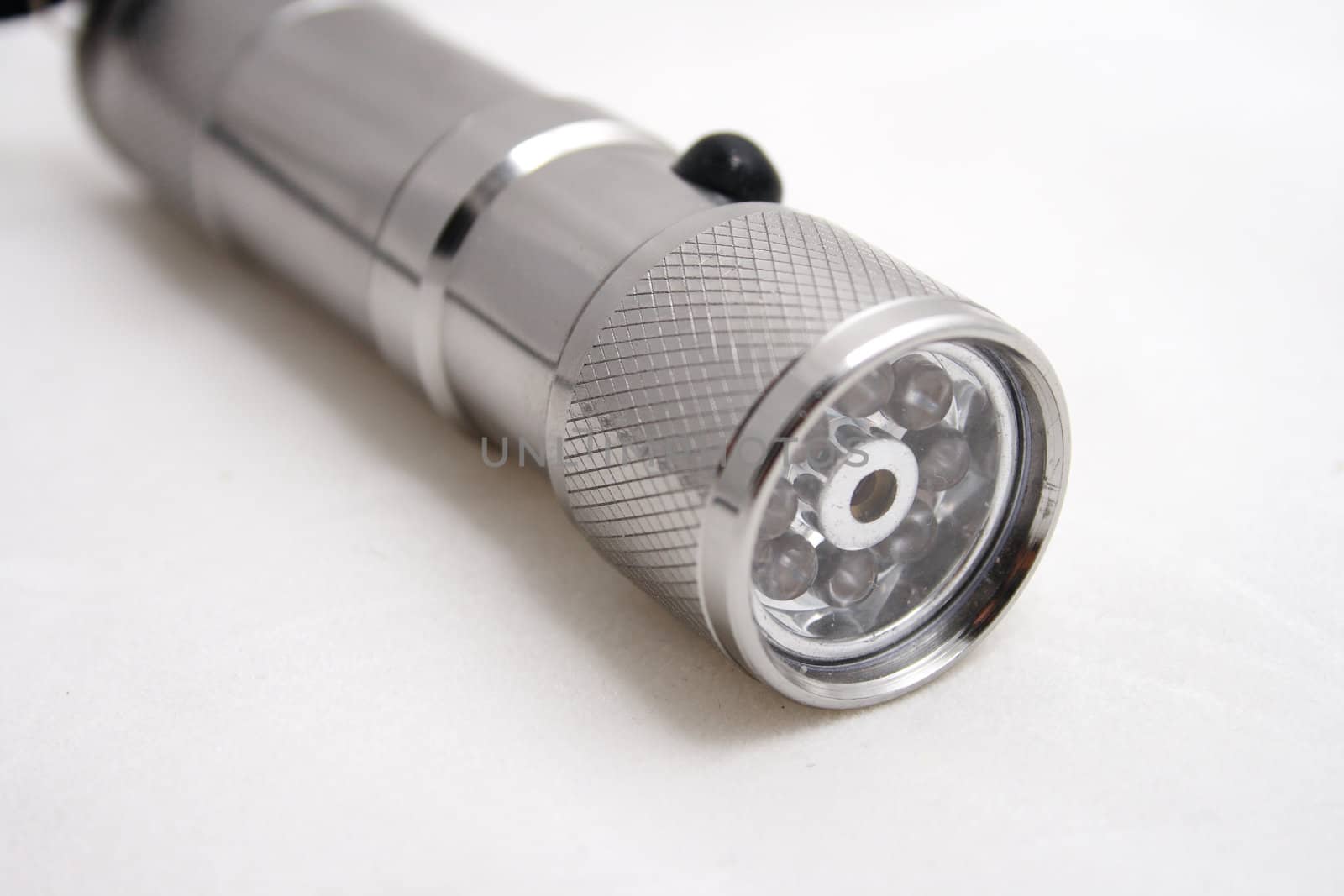 Close up of a LED flashlight.