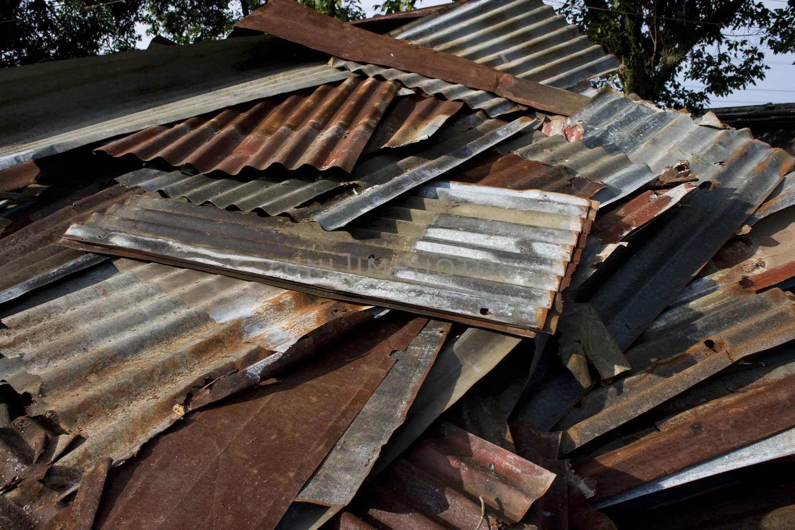 A stack of old Zinc which use for roofing.