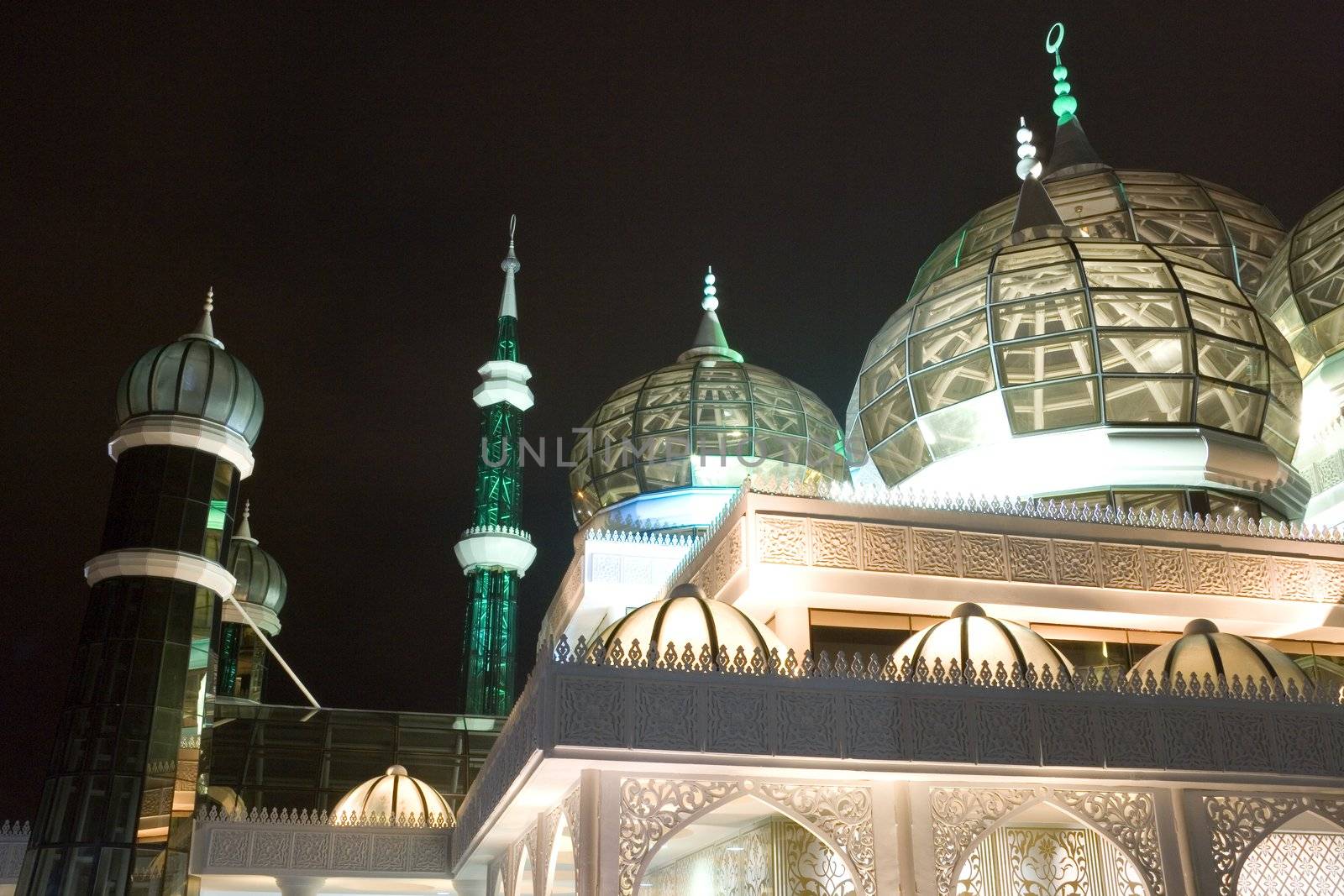 Night image of the Crystal Mosque, located in Kuala Terengganu, Malaysia.
