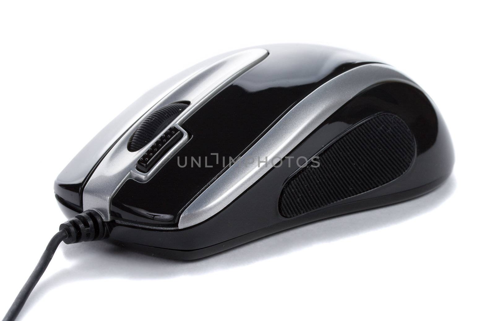 black computer mouse, isolated on white