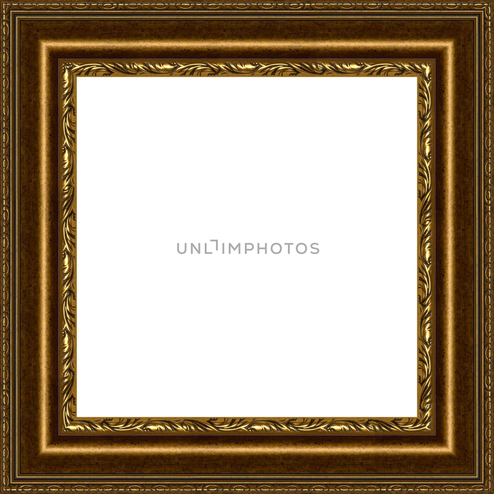 a picture gold frame on a white