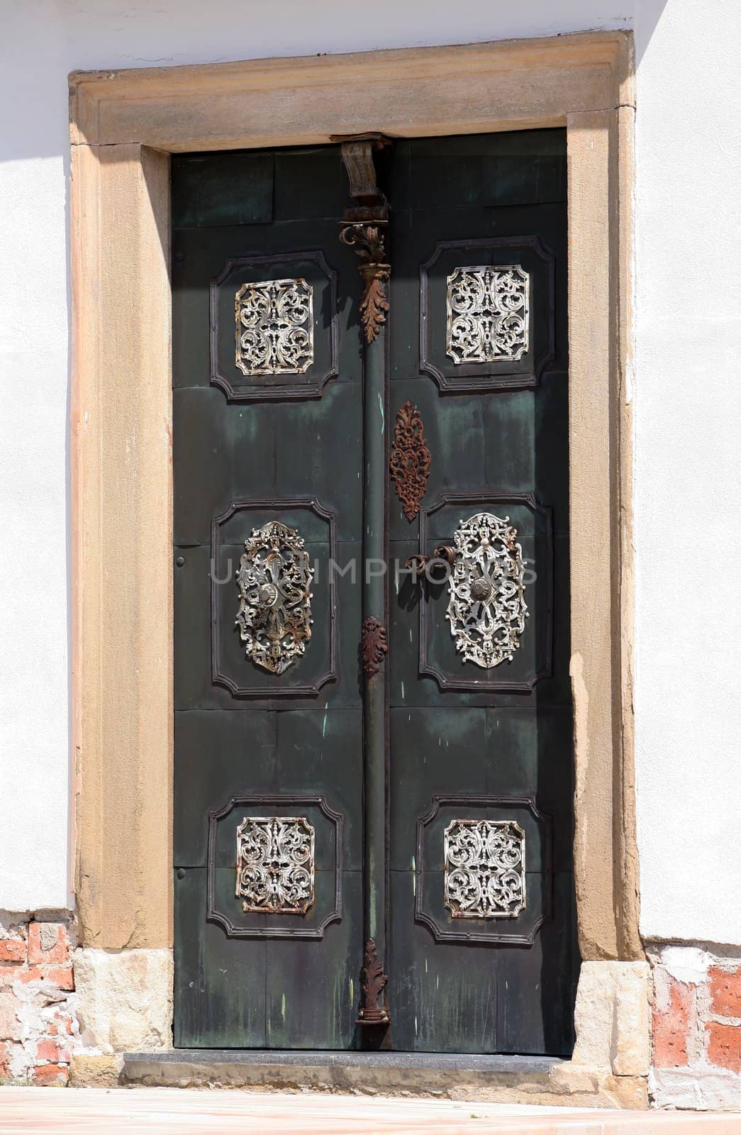 Heavy armored door on church in Vranov near Brno, Czech Republic