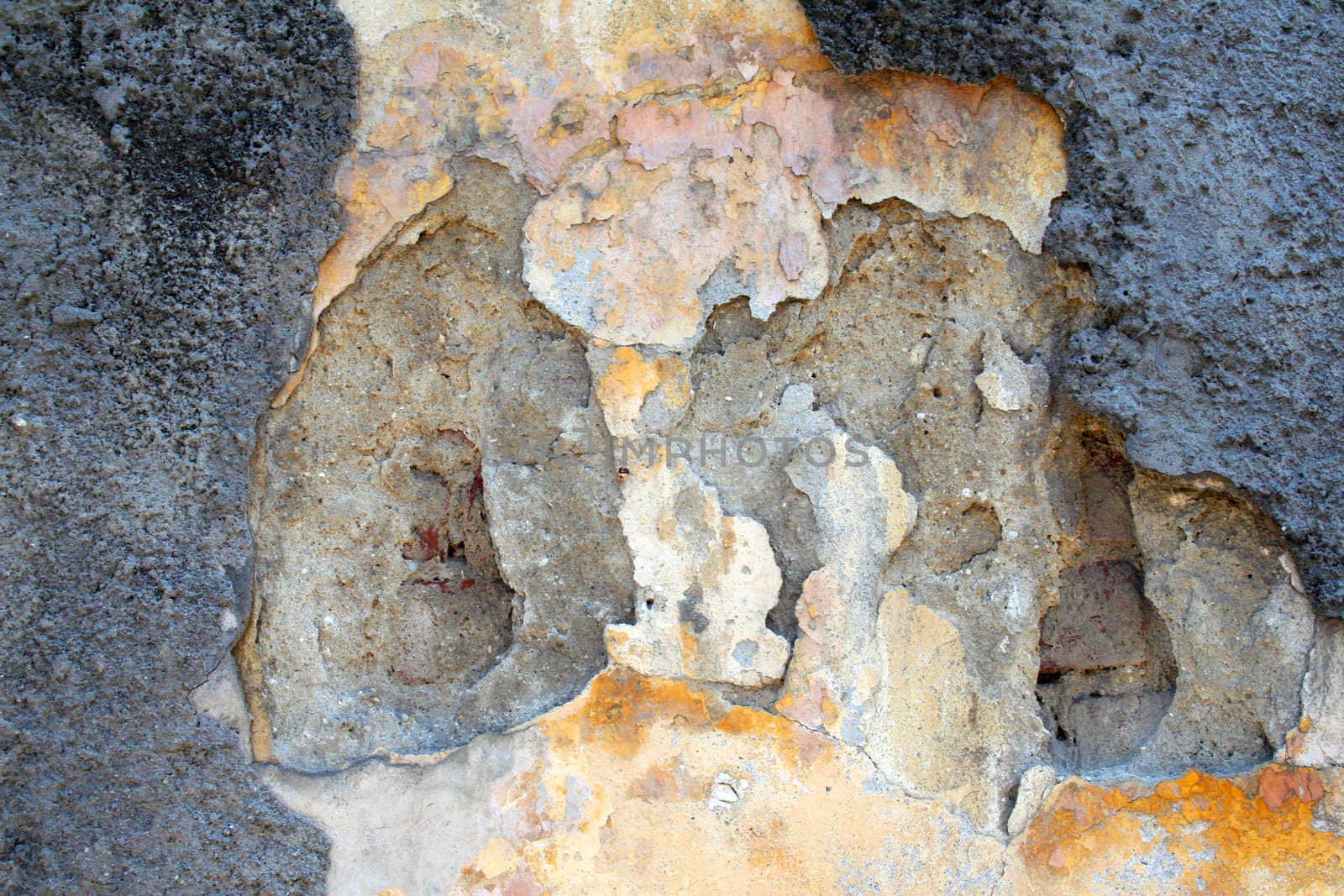 Detail of a broken cement wall