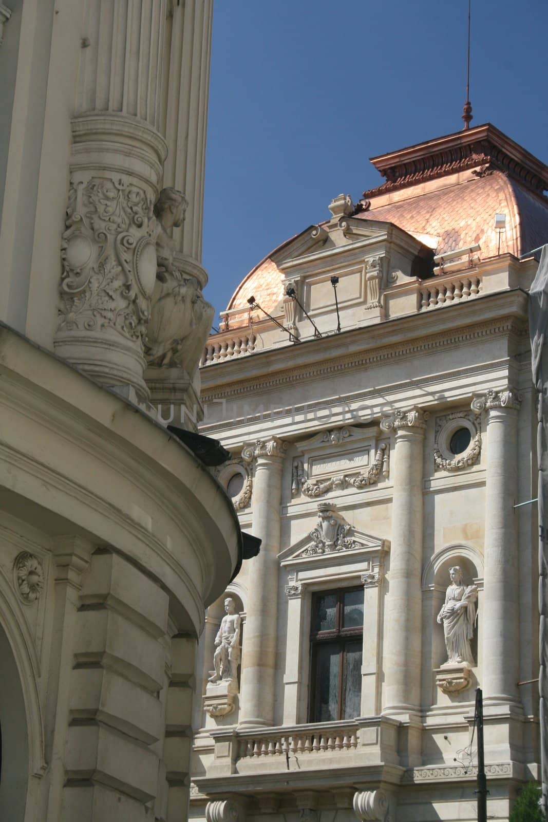 Architectural detail of two classic buildings