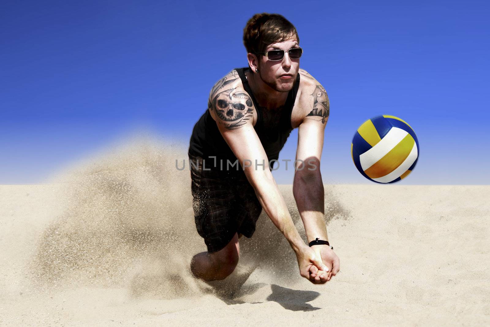 Dynamic Photo Of A Jump For Hit In A Beach Volleyball Game