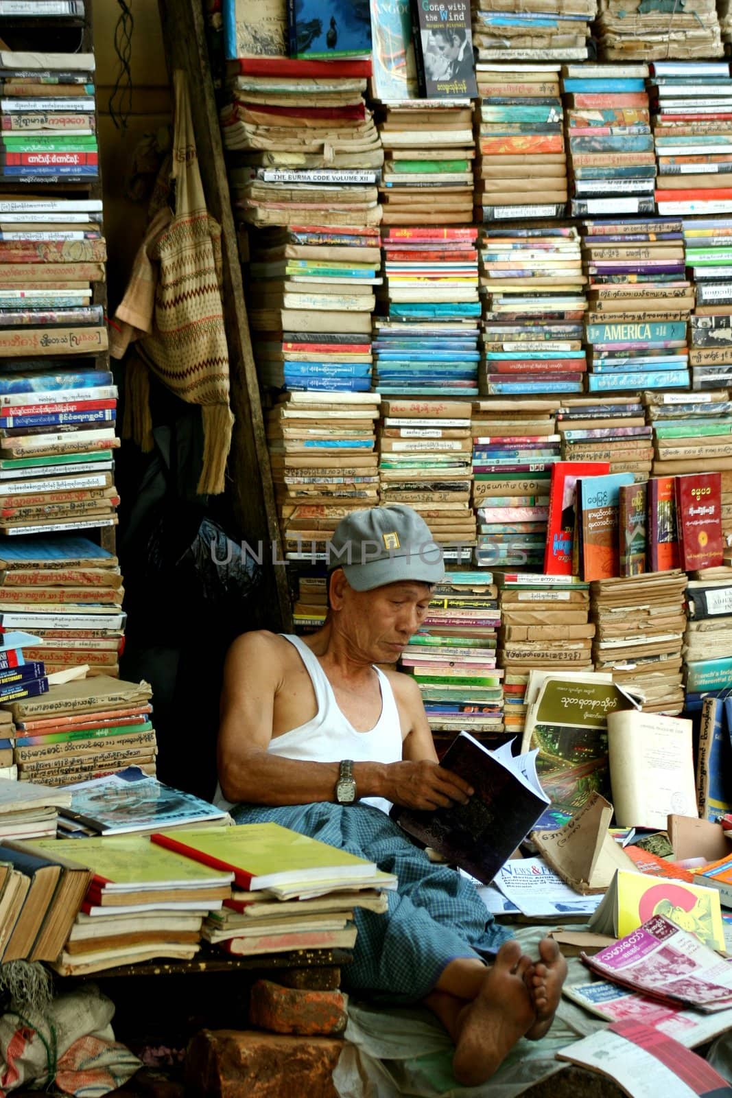 Myanmar man selling  books in Yangoon.
