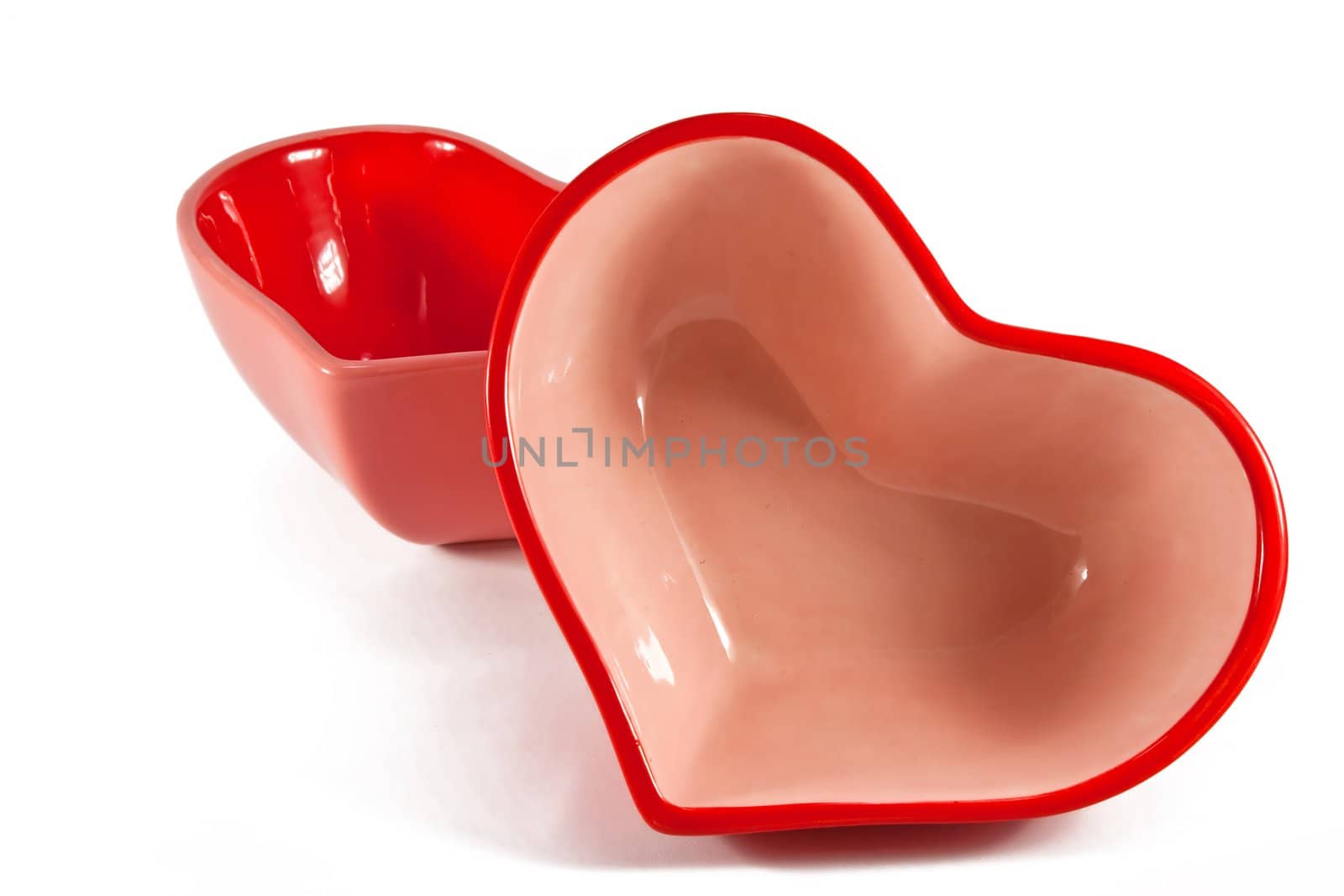Valentine's Day bowls red and pink on white background