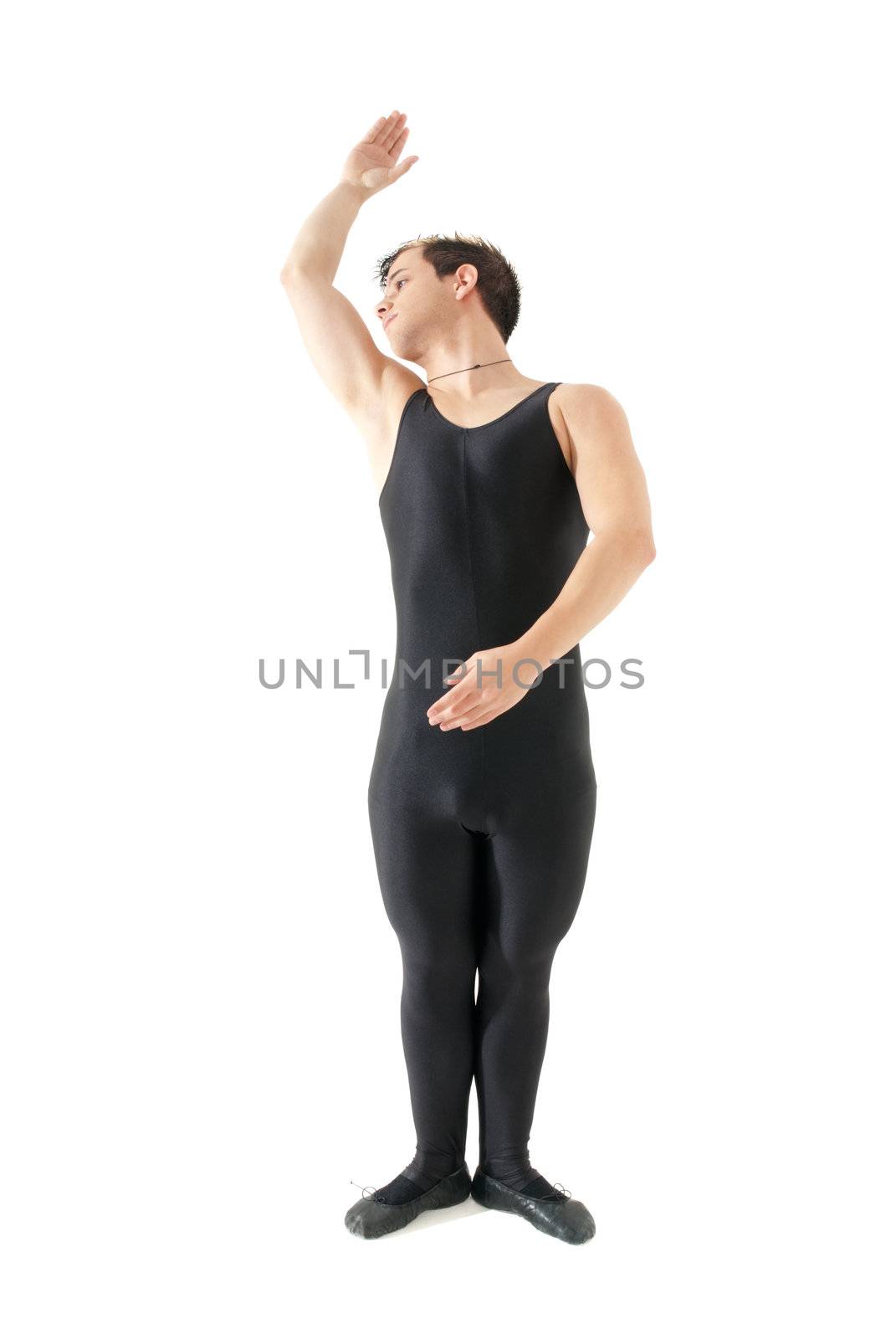Young man dancing ballet isolated on white background. by dgmata