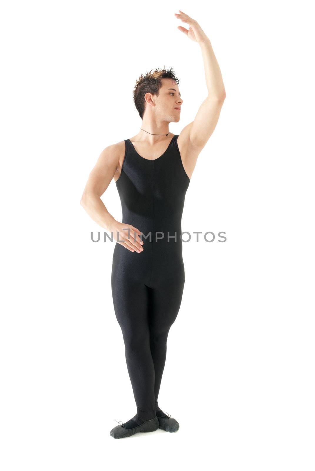 Young man dancing ballet isolated on white background. by dgmata