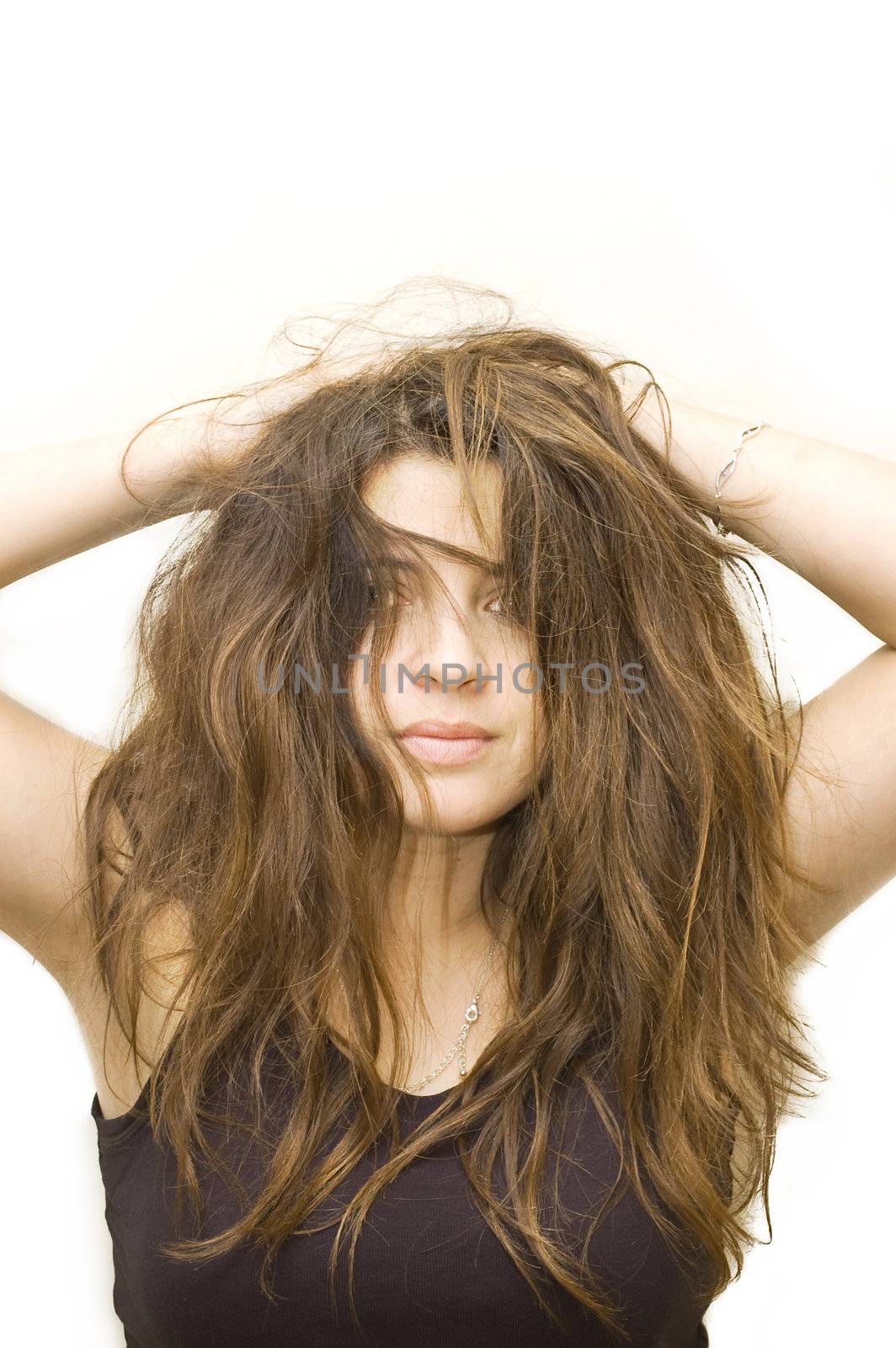 A teenage woman with crazy hairstyle