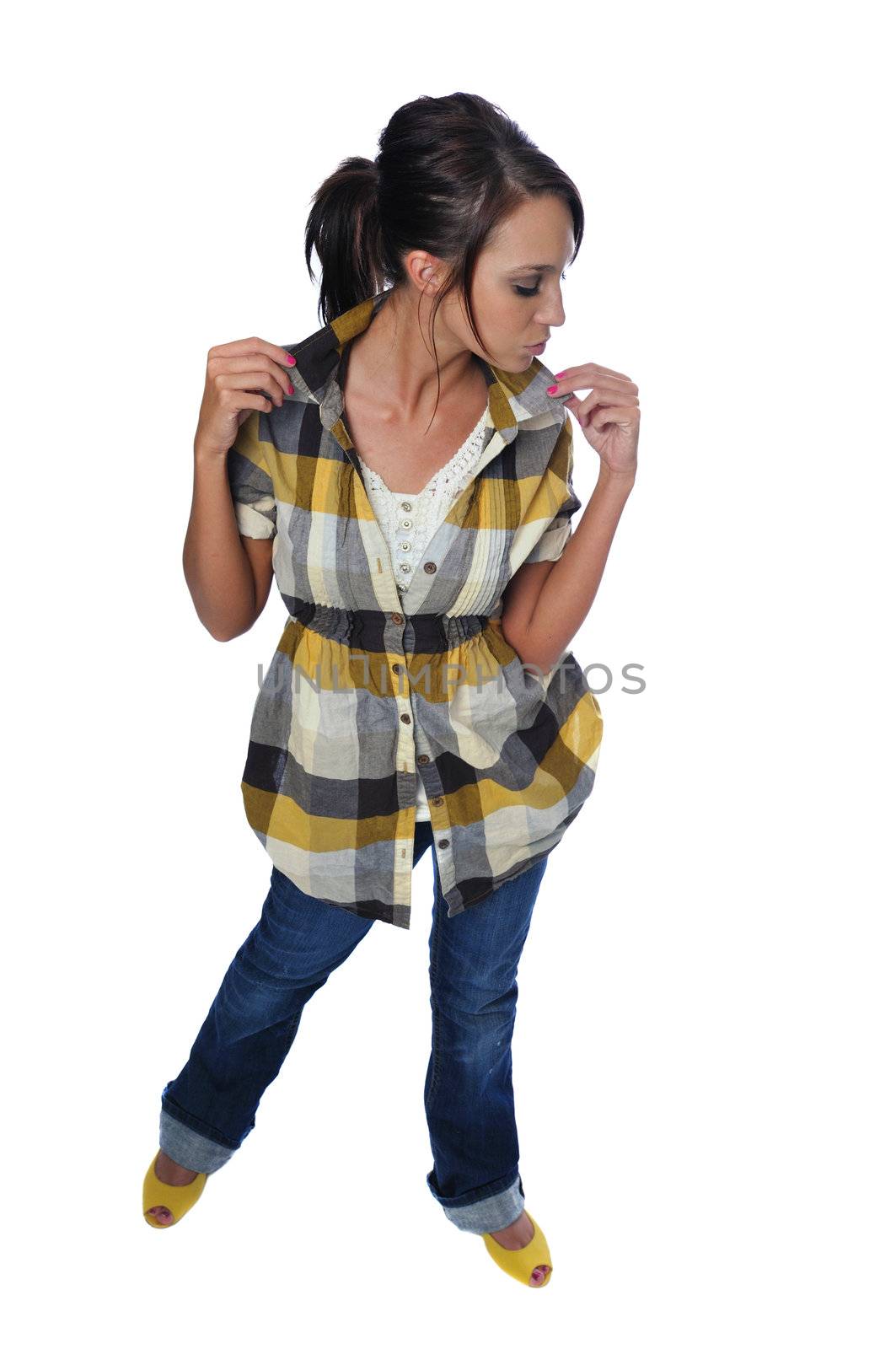 attractive young woman posing on a white background