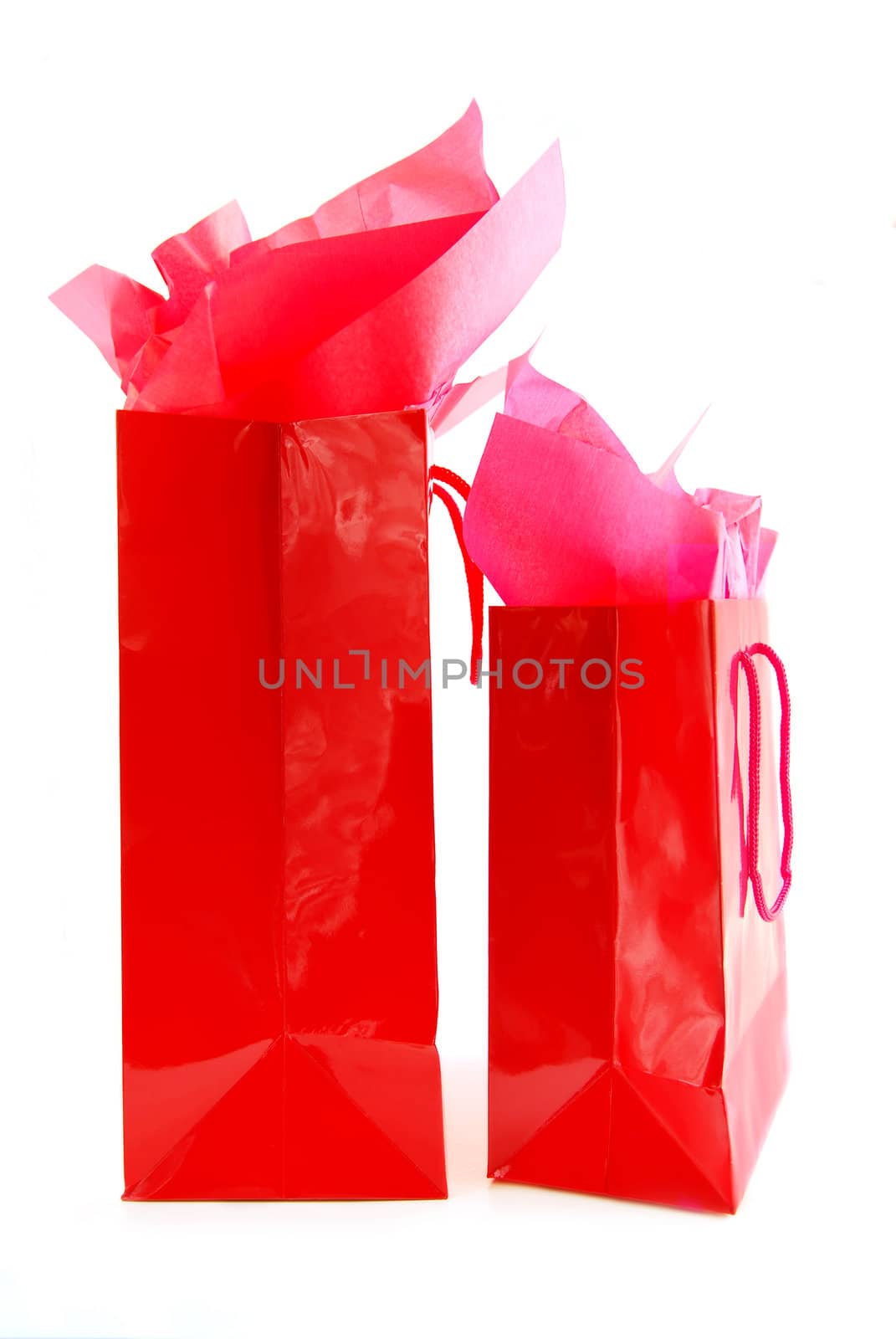Two red shopping bags isolated on white background