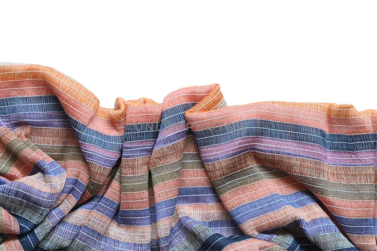 Nice striped multicolored cotton fabric isolated on white with clipping path