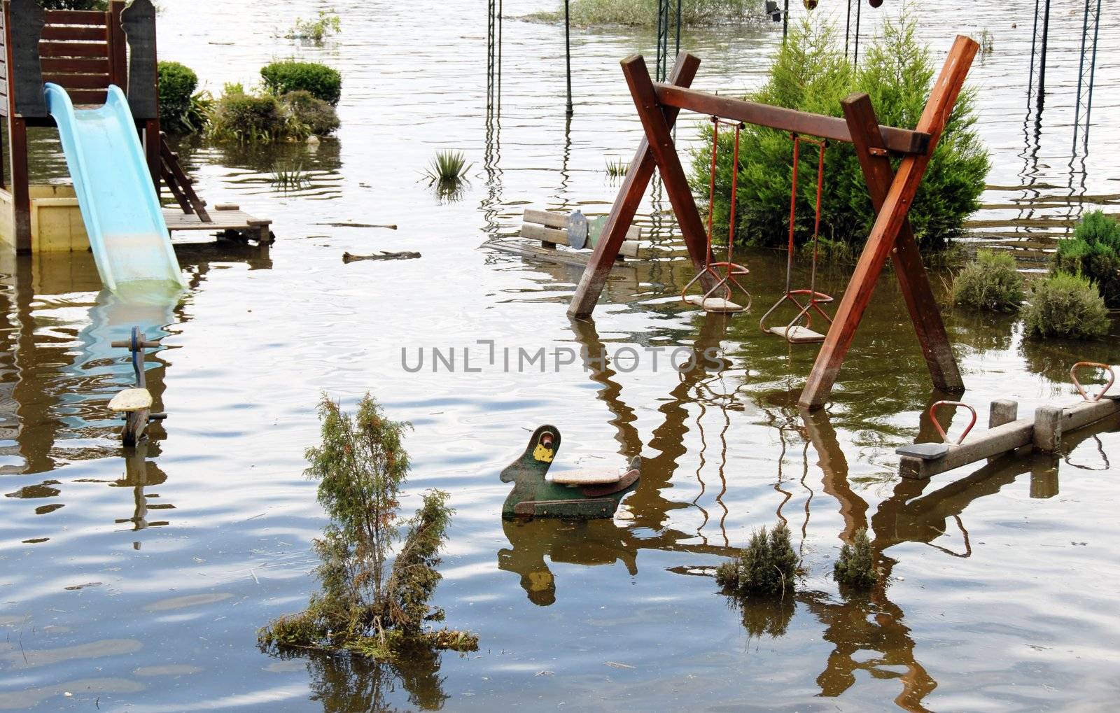 flood on children's playground in Belgrade, Serbia