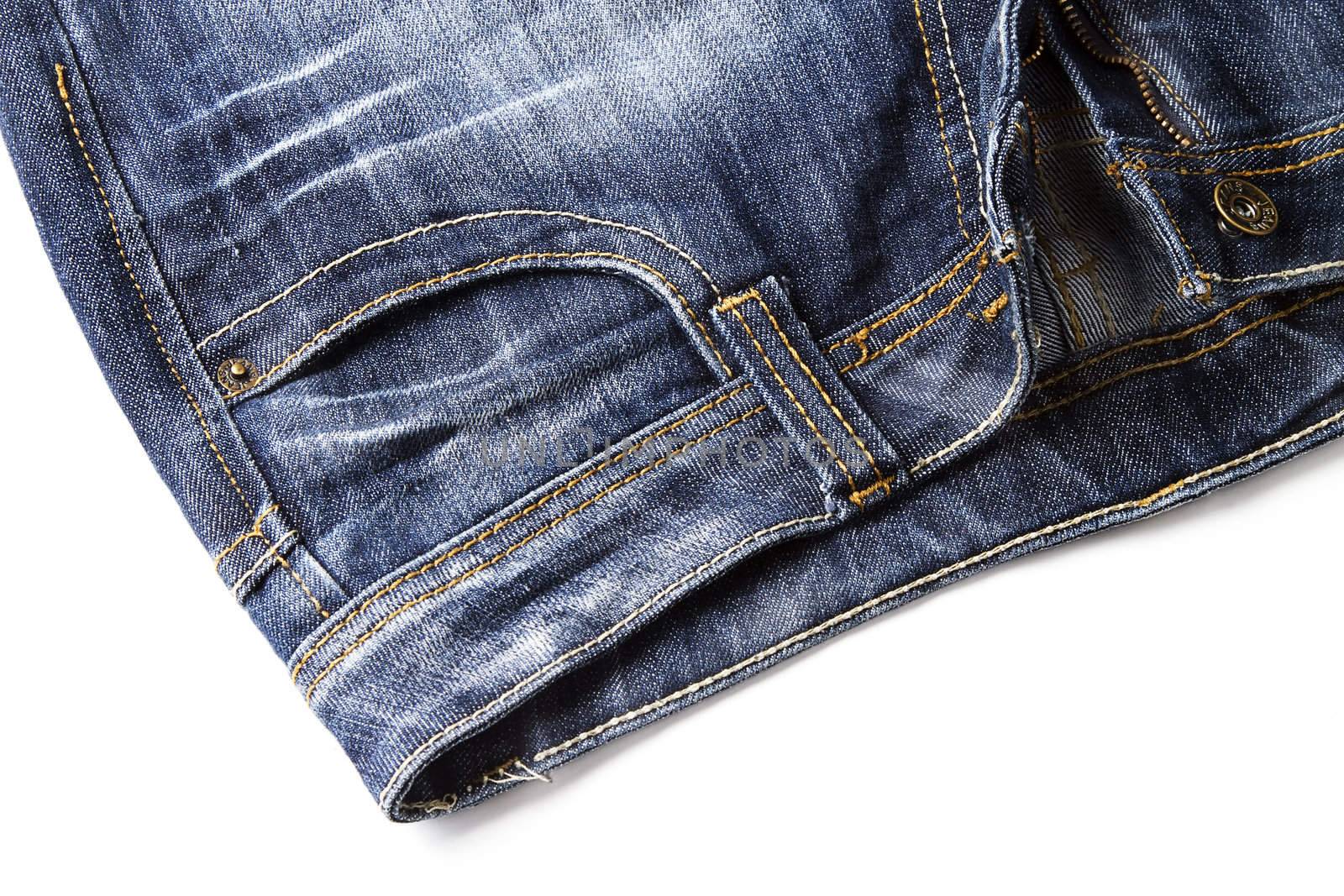 one blue jeans on white background