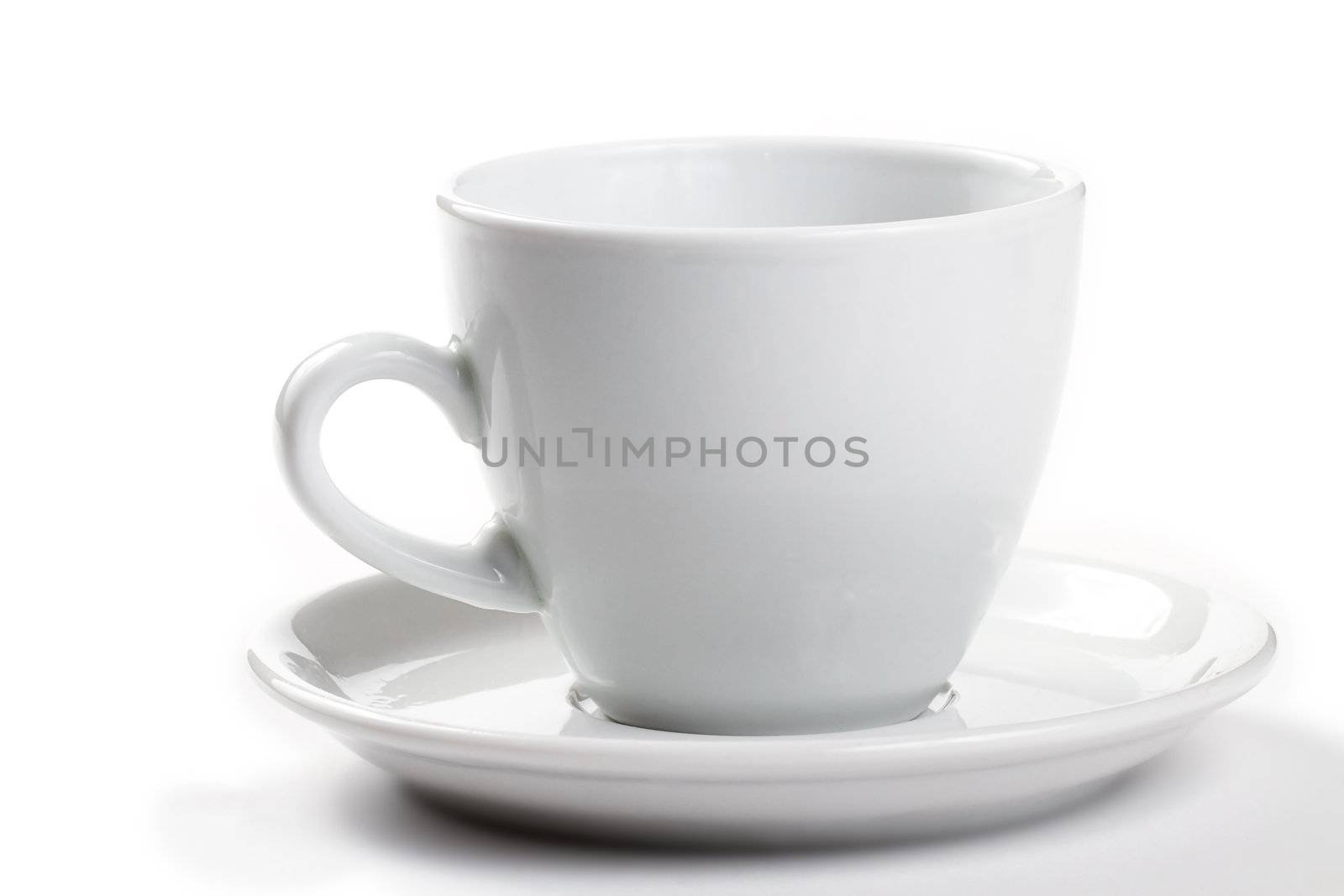 one white empty coffee cup on white background