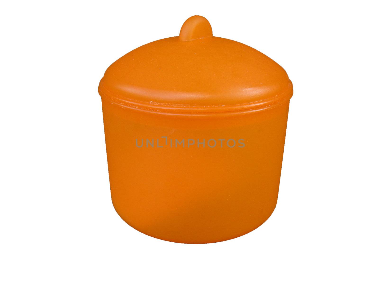 Orange, round pot on a white background