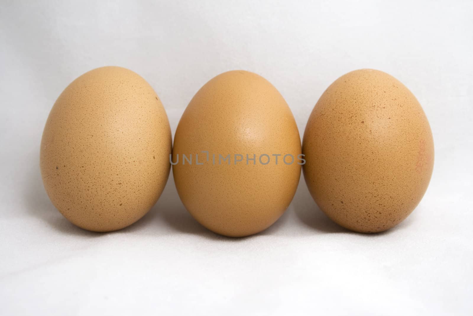 Three eggs in a roll on white background.