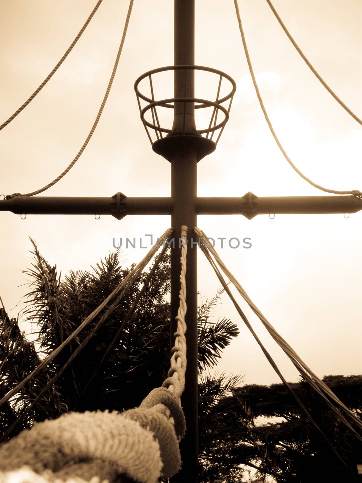 Part of a old ship attached to a rope