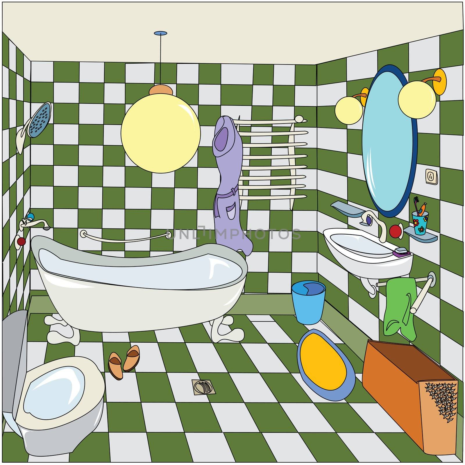 Cartoon sketch of a bathroom