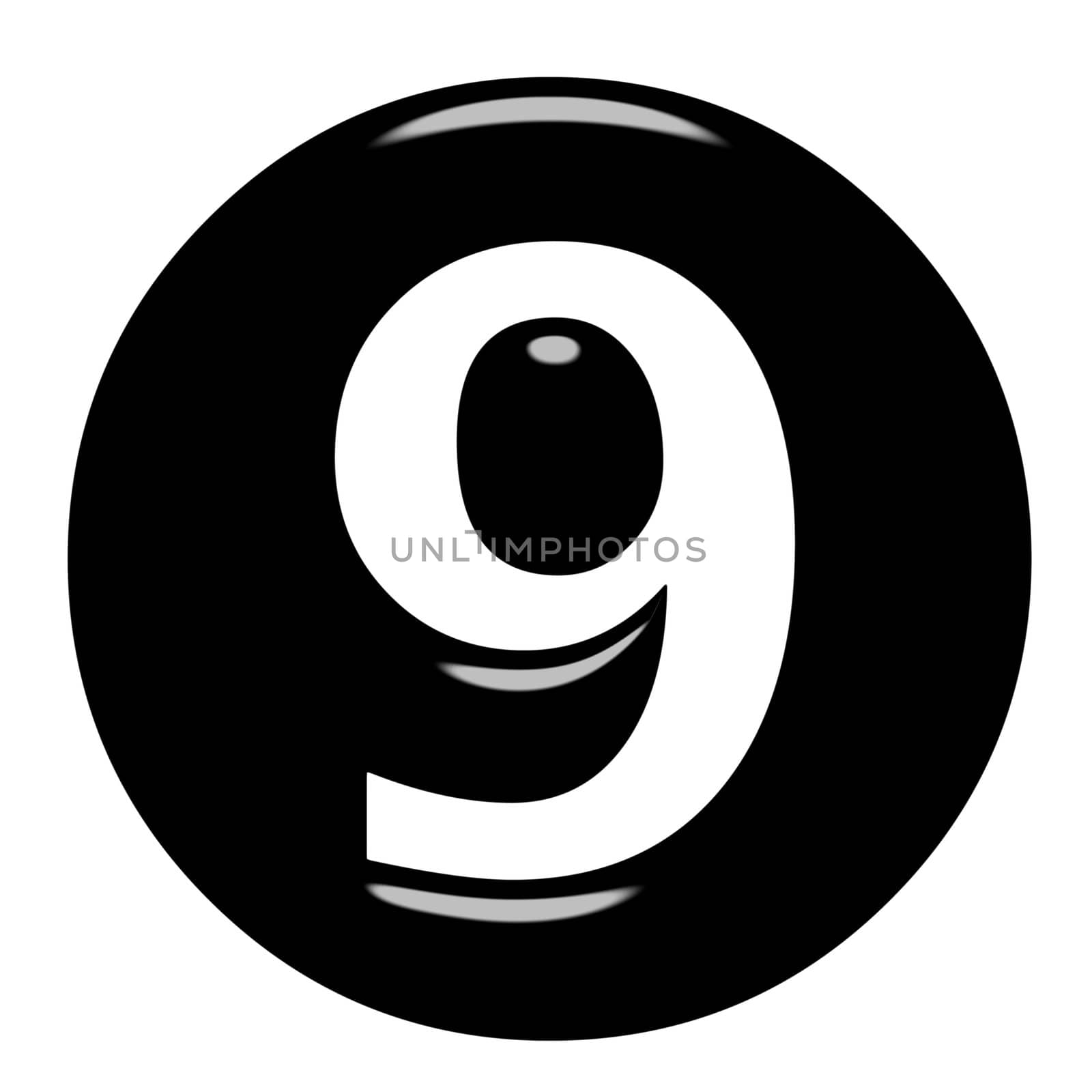 3d framed number 9 isolated in white