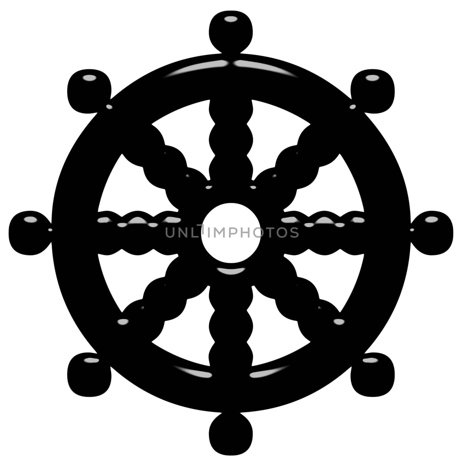 3d Buddhism symbol Wheel of Dharma isolated in white
