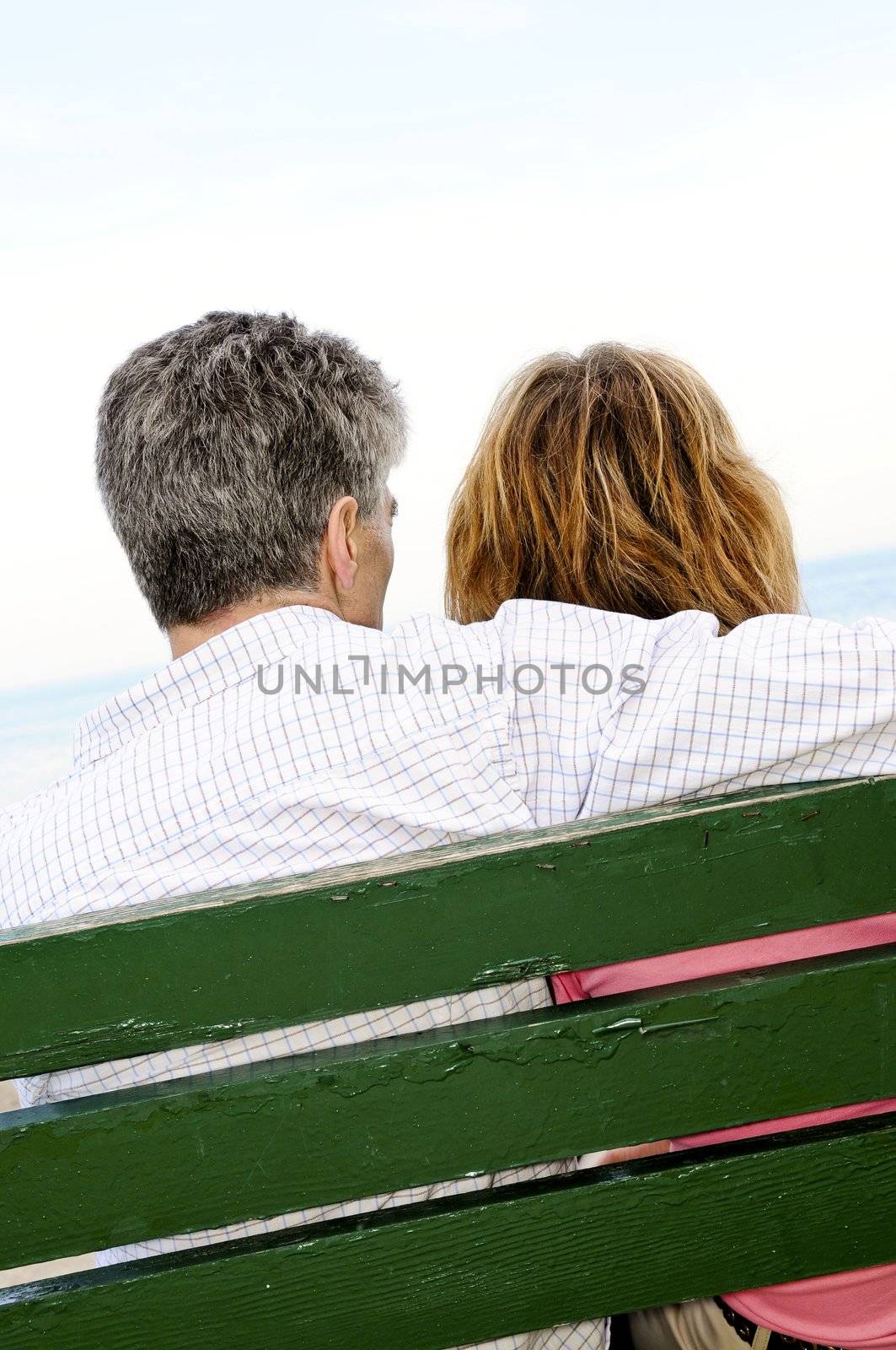 Mature romantic couple on a bench by elenathewise