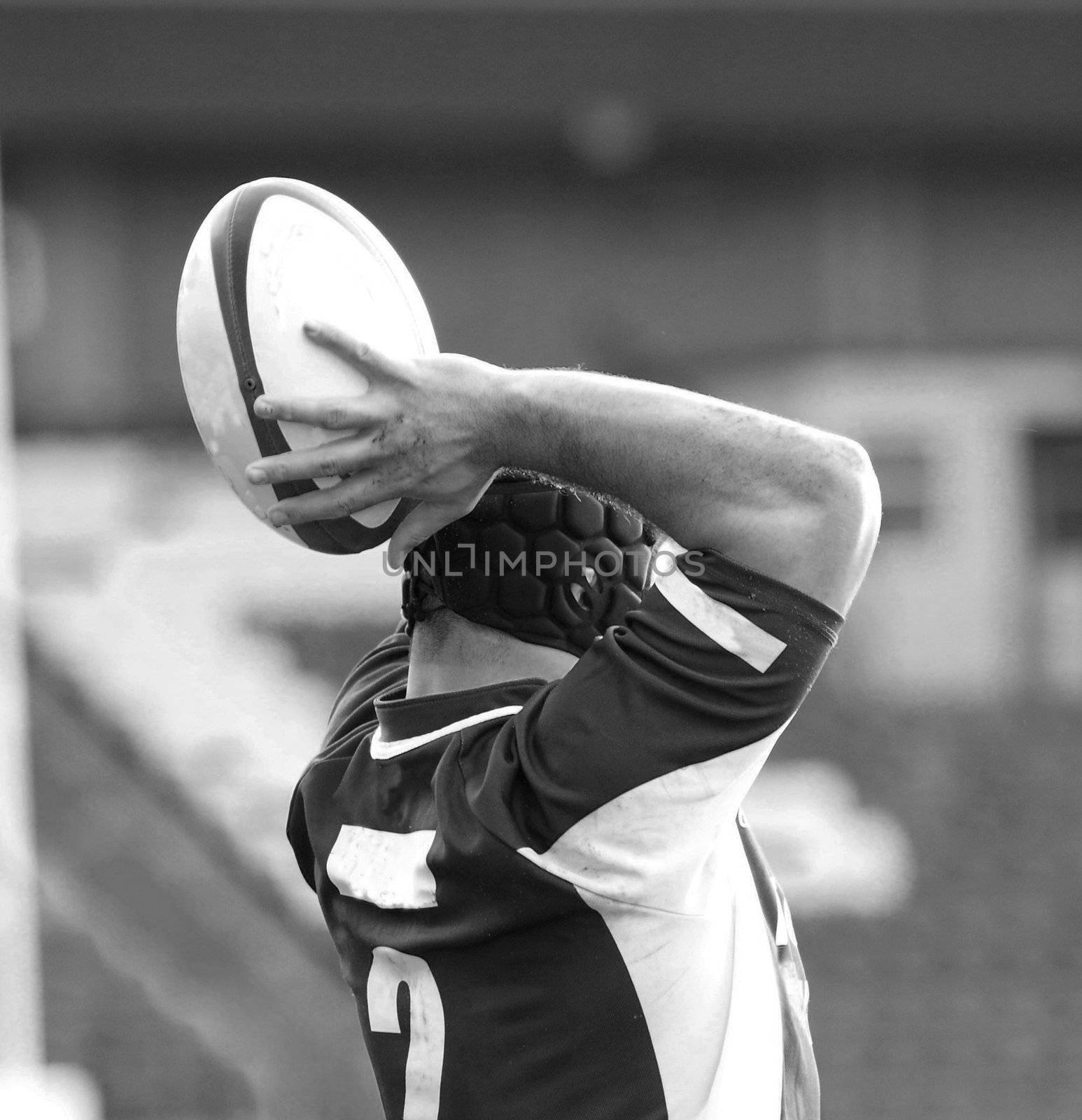 rugby player in black and white