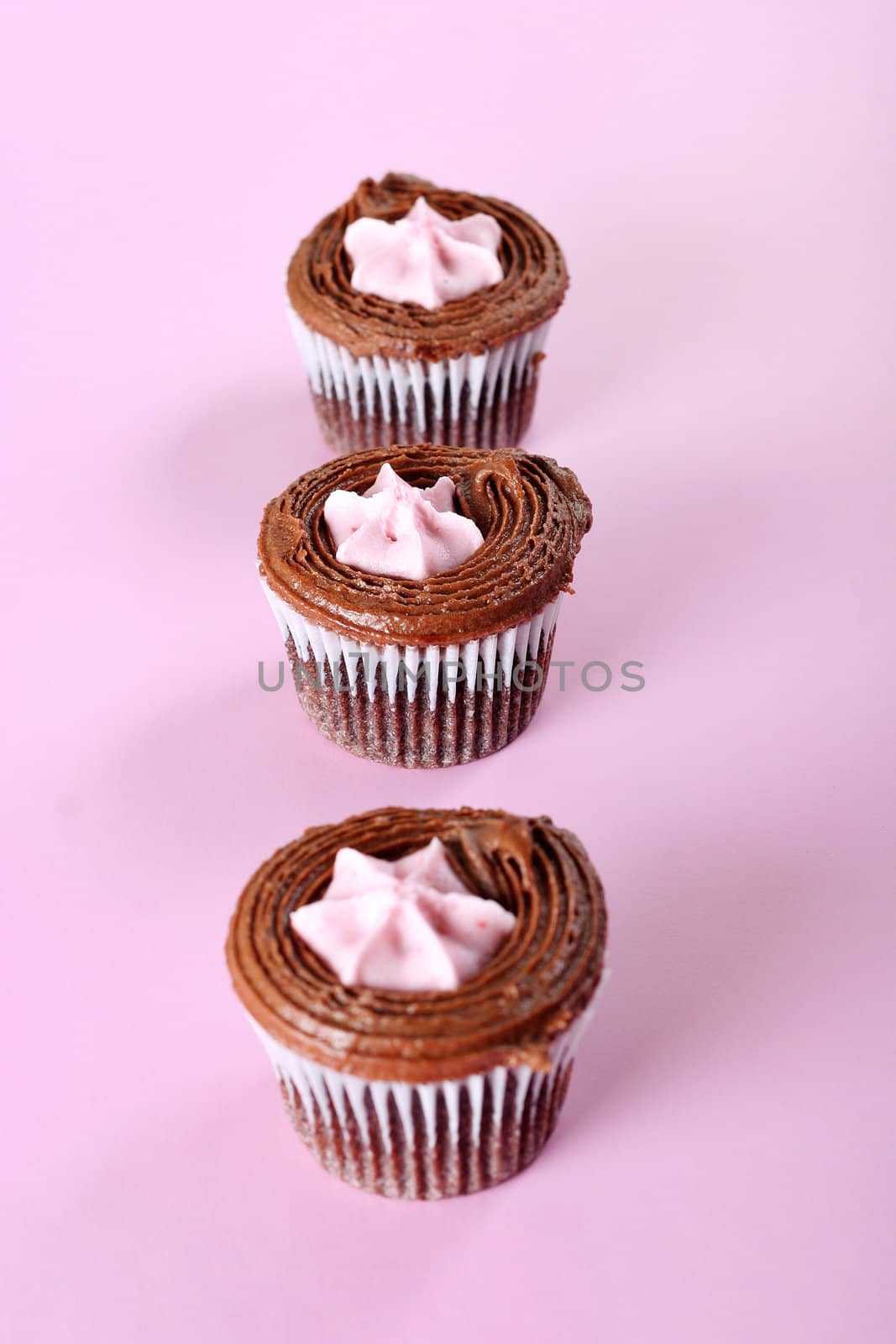 shot of Raspberry cupcake lineup by creativestock