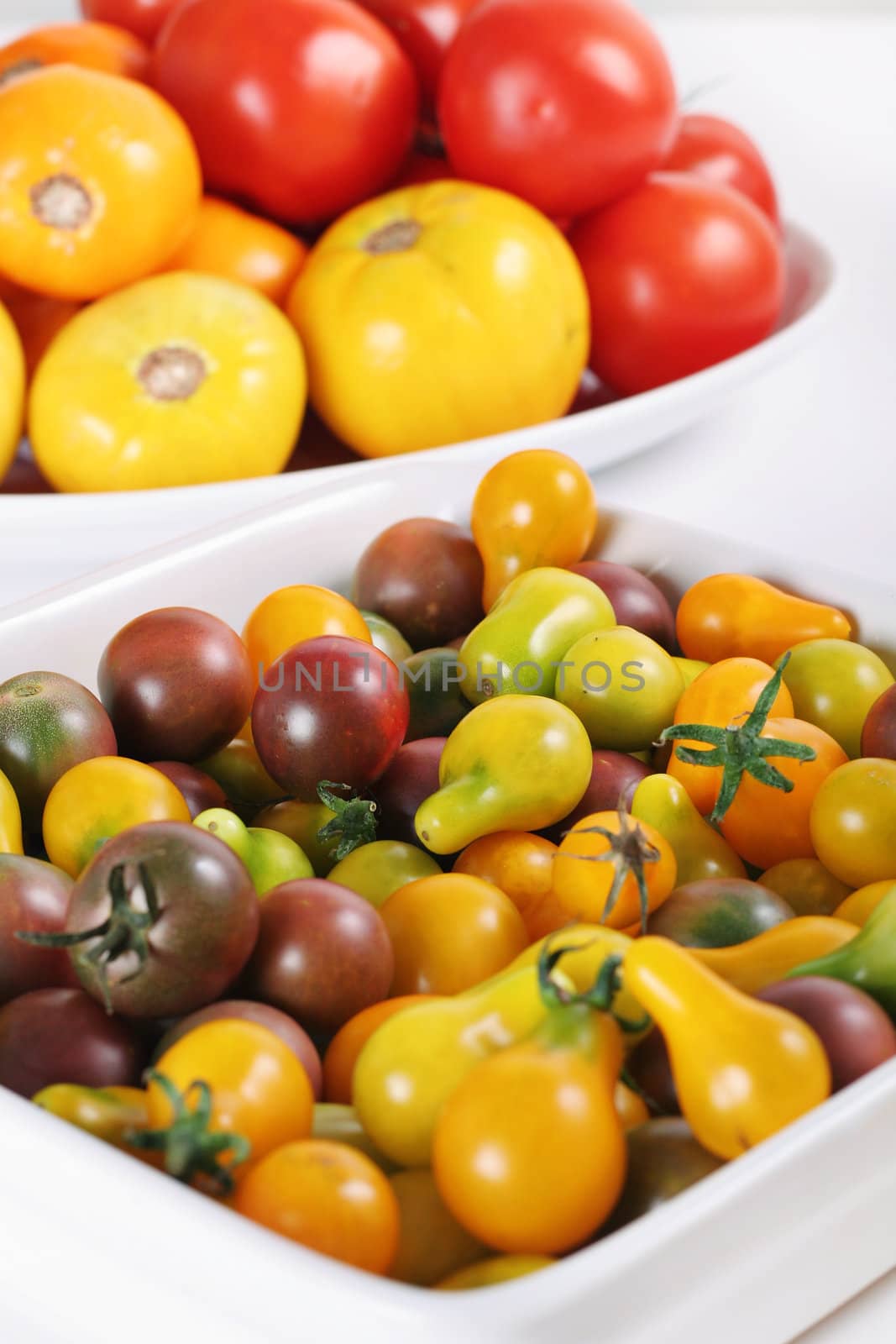 shot of a variety of organic heirloom tomatoes