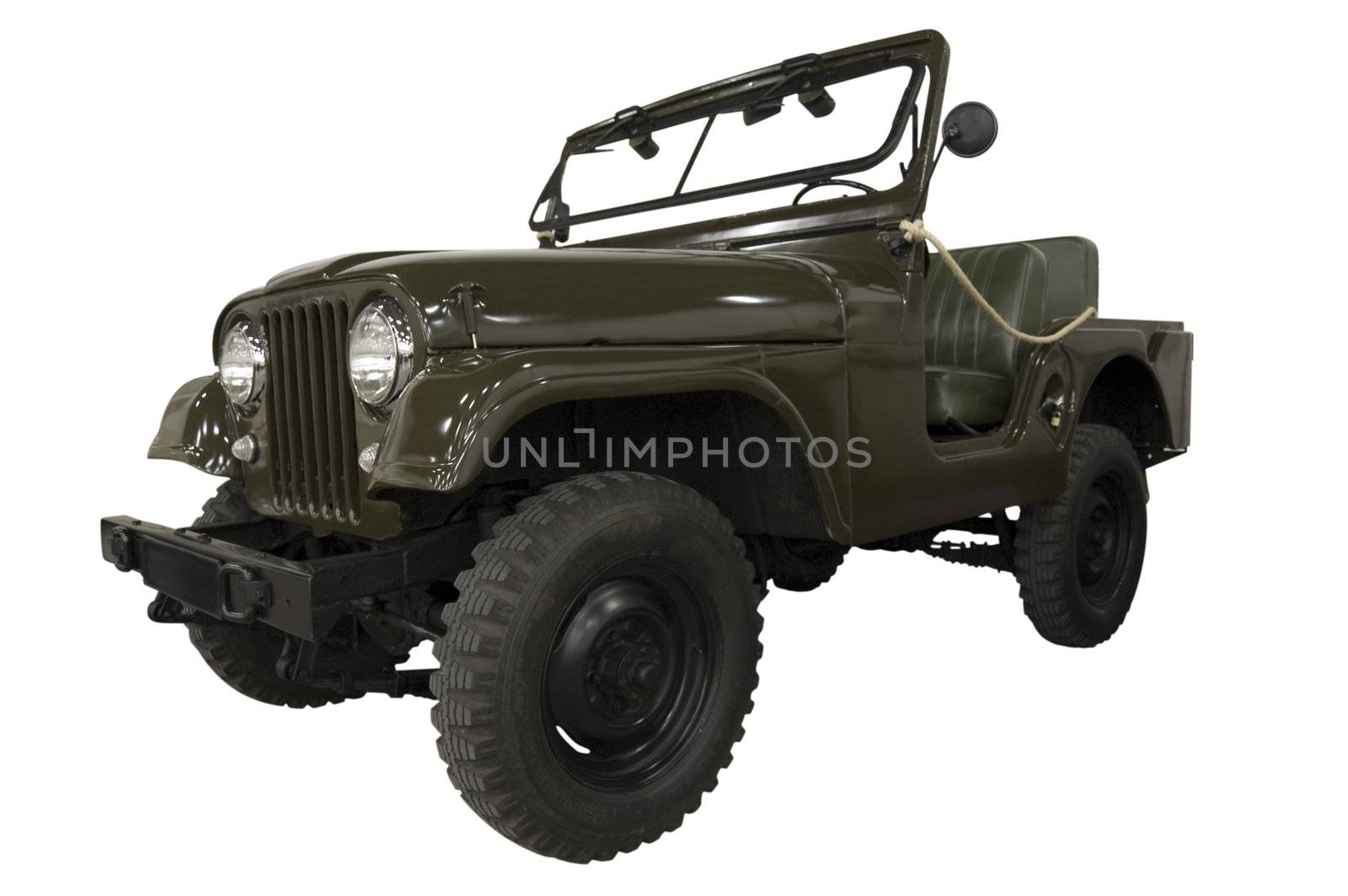 Vintage Army Jeep Isolated on White (Path Included)