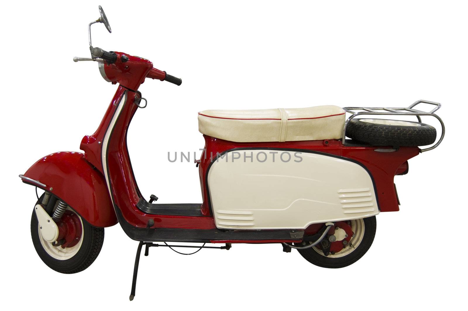 Vintage red and white scooter. Vector path is included on file.