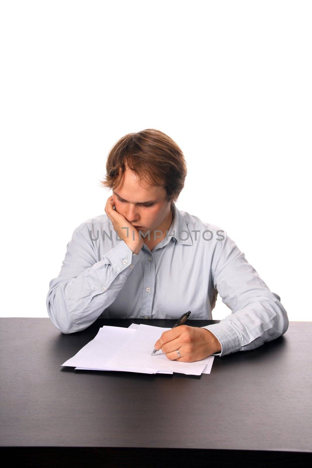 businessman signing contract over white background