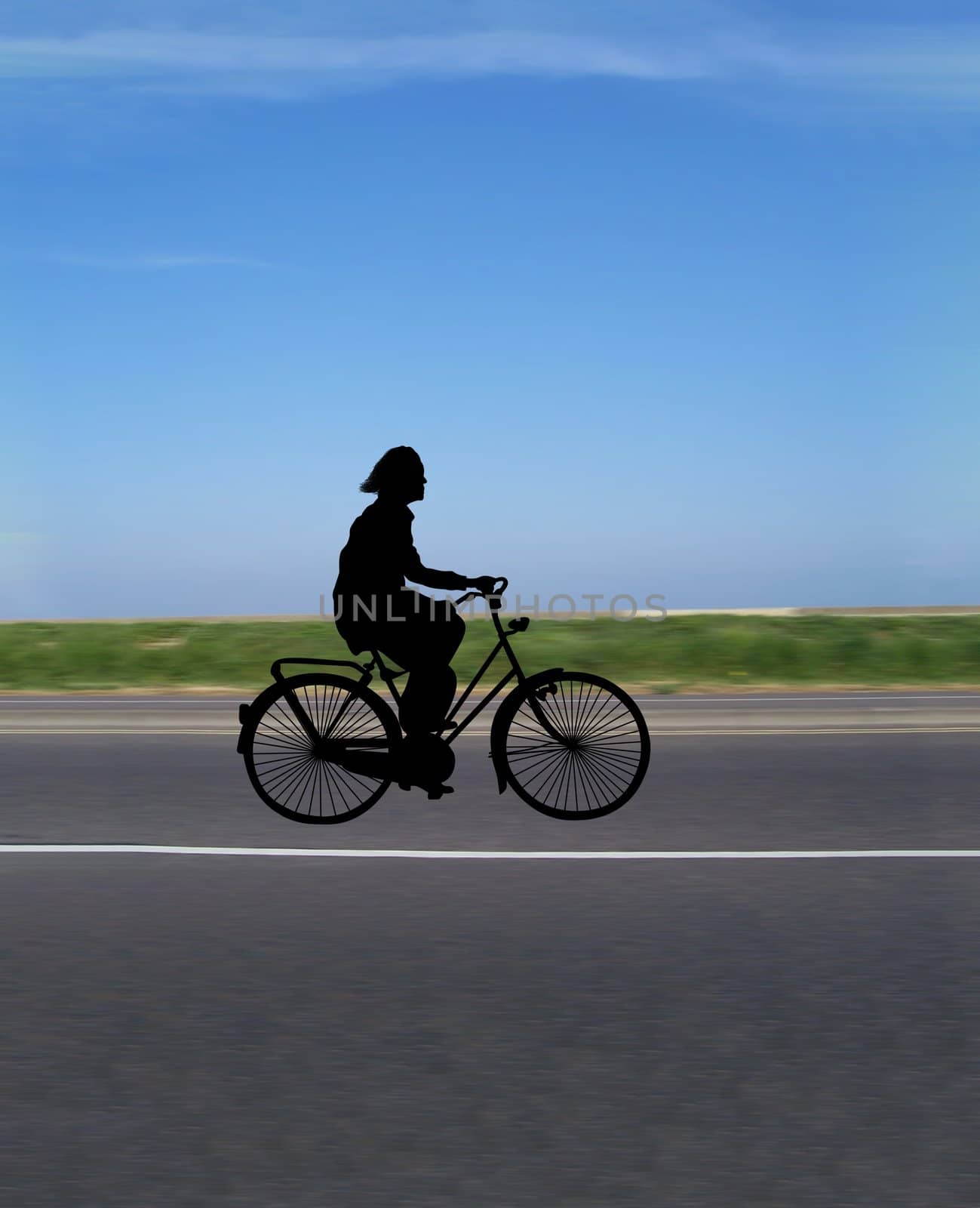 illustration of a person riding a bike over a motion blurred background 