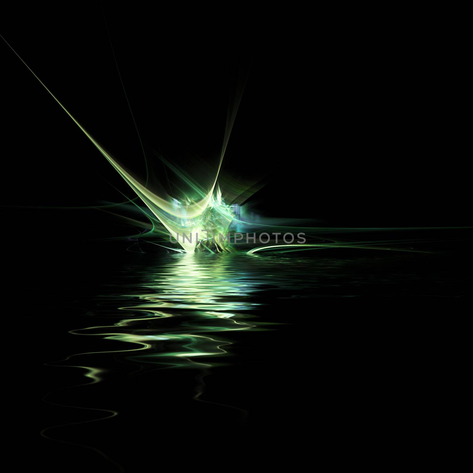 Beautiful glowing fractal design background with water reflection