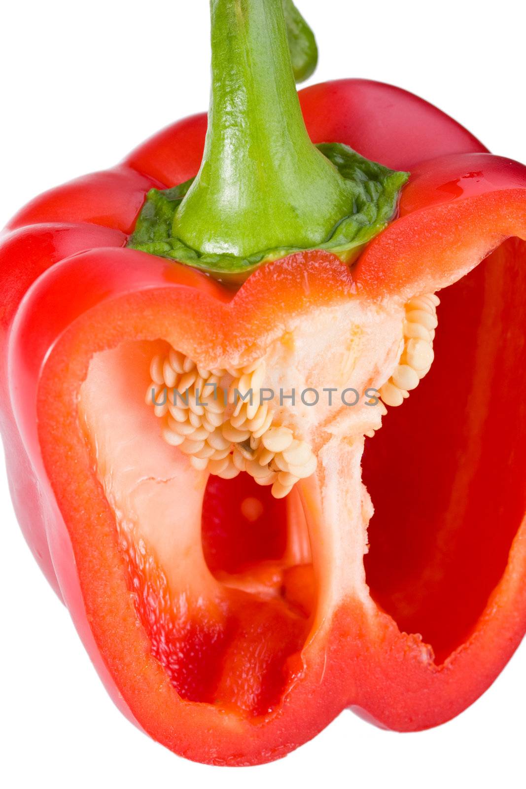 sliced red bell pepper isolated on white