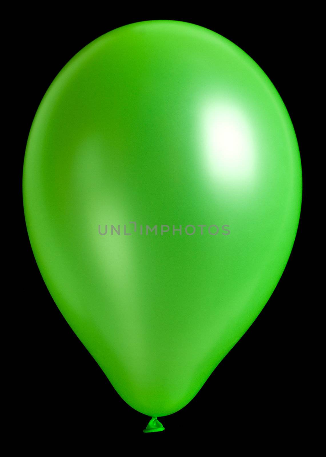 close-up green balloon, isolated on black