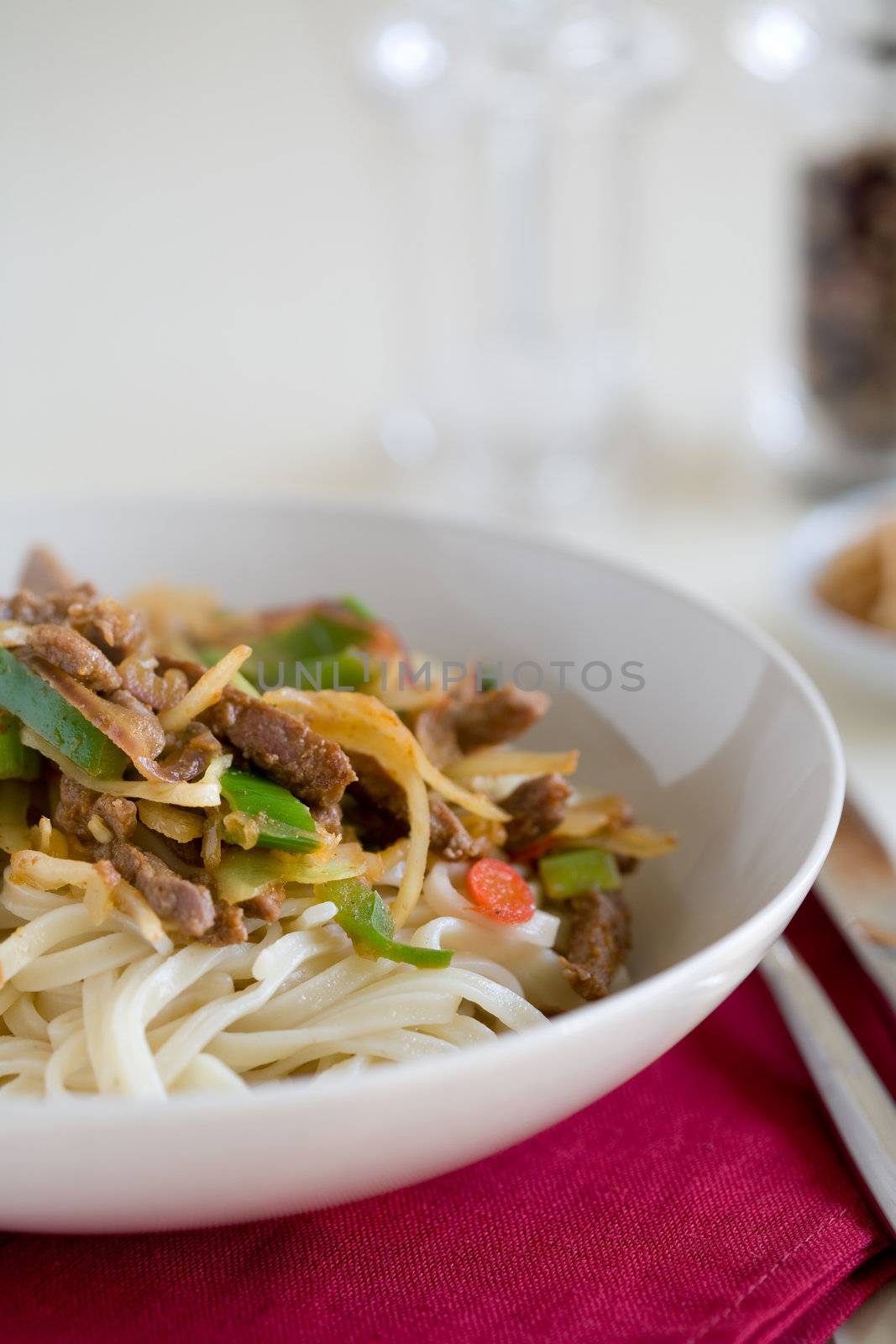 Deliciously prepared noodle dish with beef and vegetables