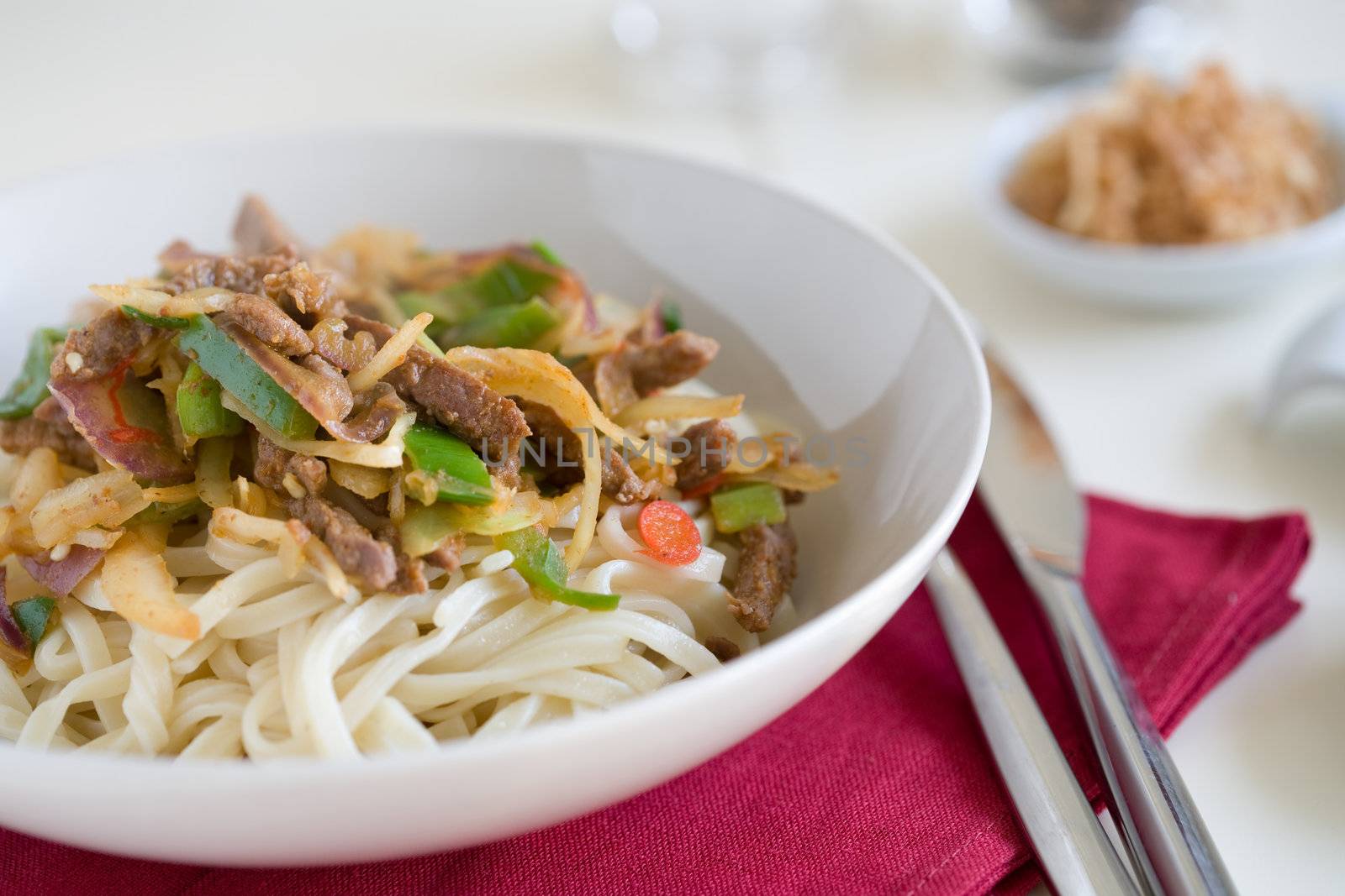 Delicious noodle dish with beef and vegetables