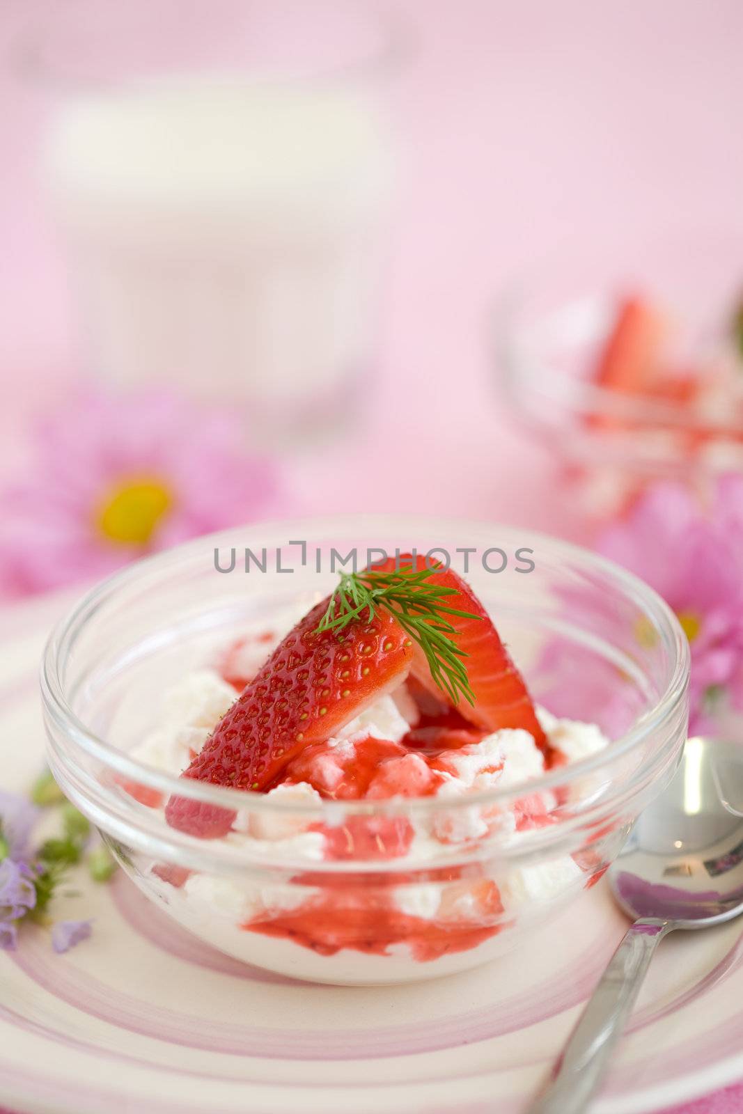 Delicious dessert with strawberries and ricotta cheese