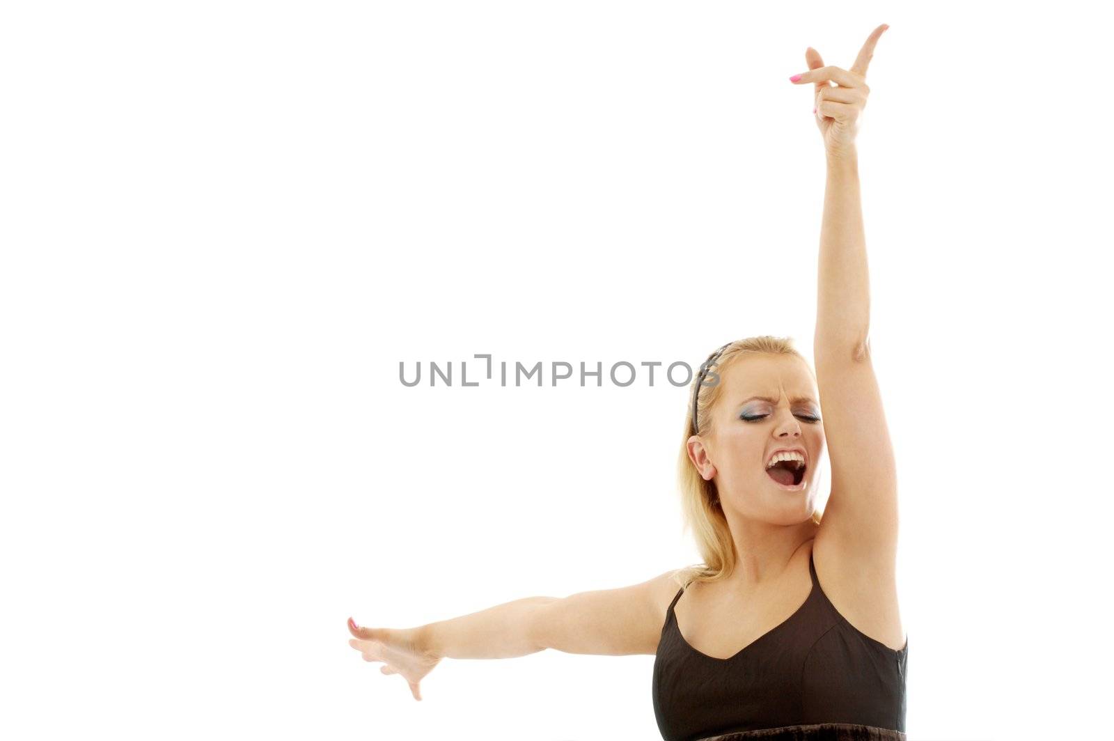 picture of singing blond over white background