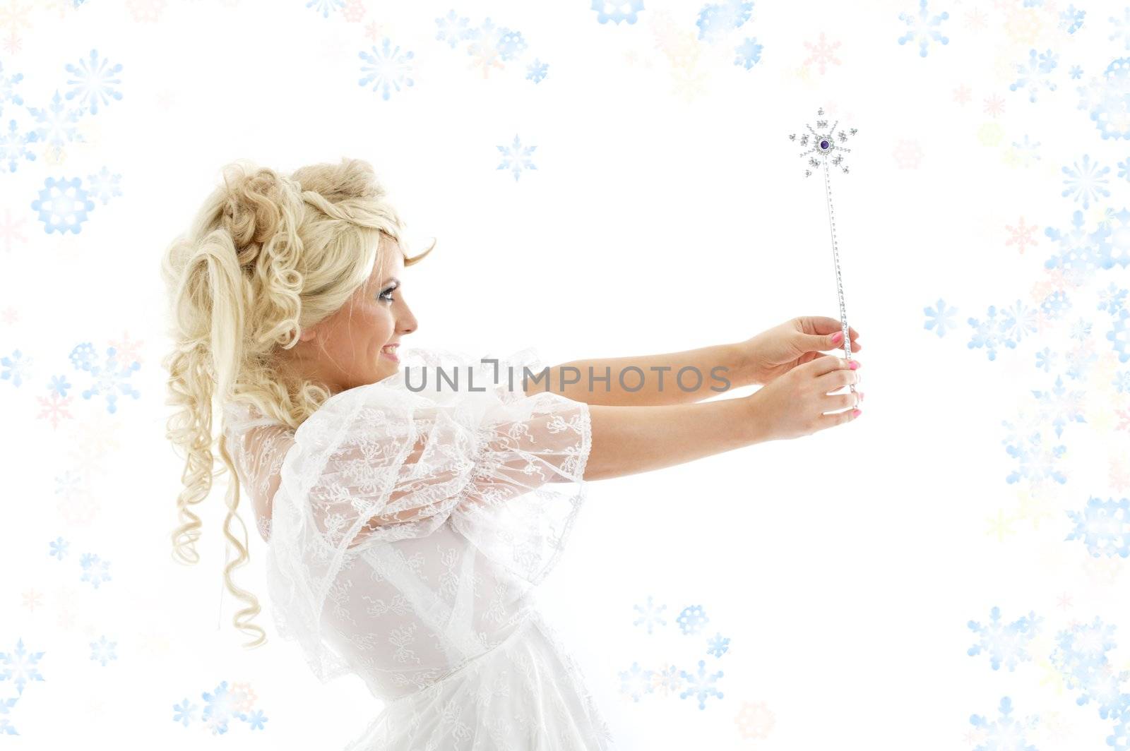 fairy with magic wand and snowflakes by dolgachov