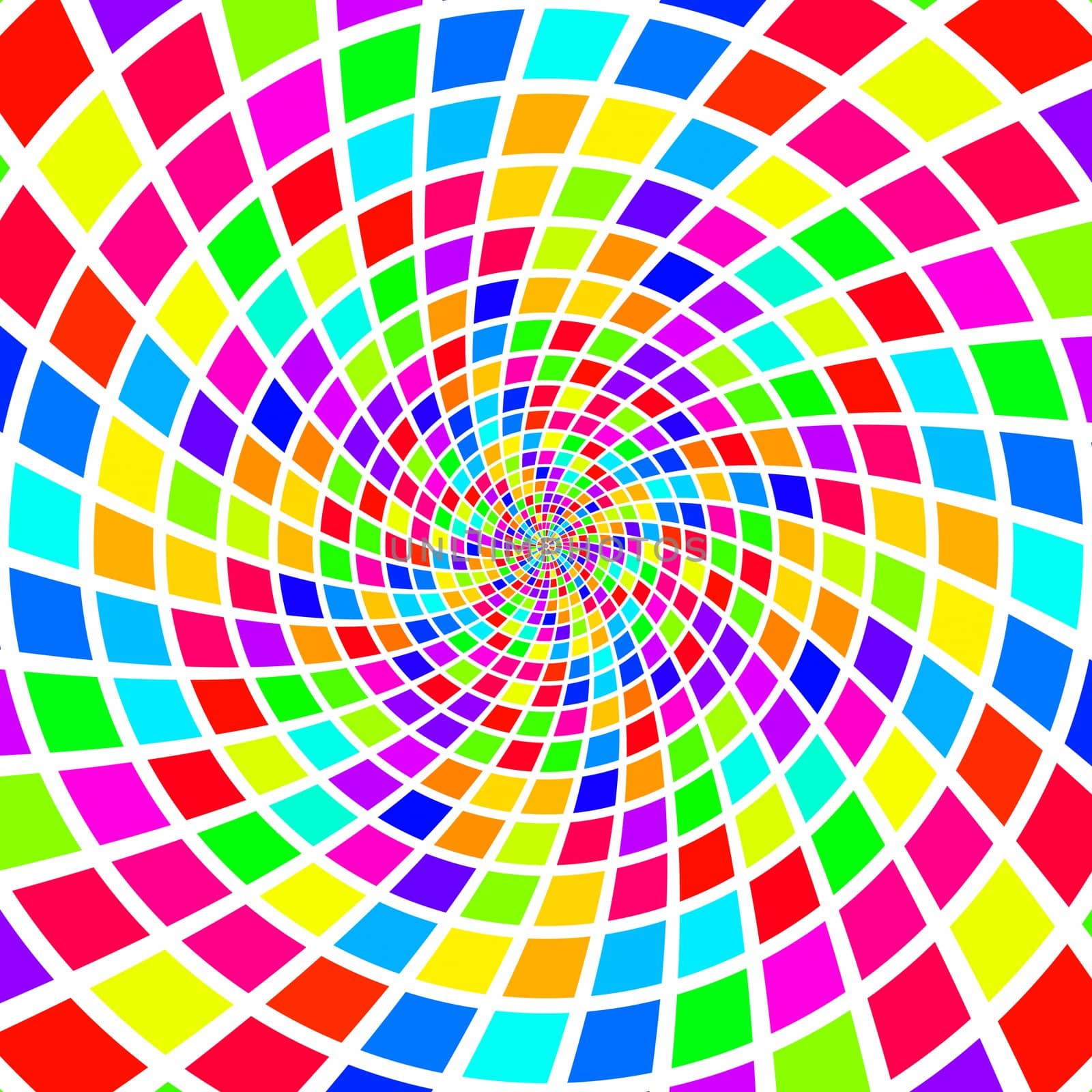 colorful twirl of bright cubes with white mortar