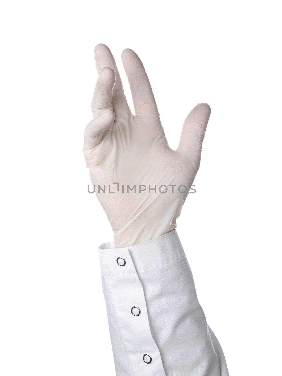 A doctor is wearing a latex glove.