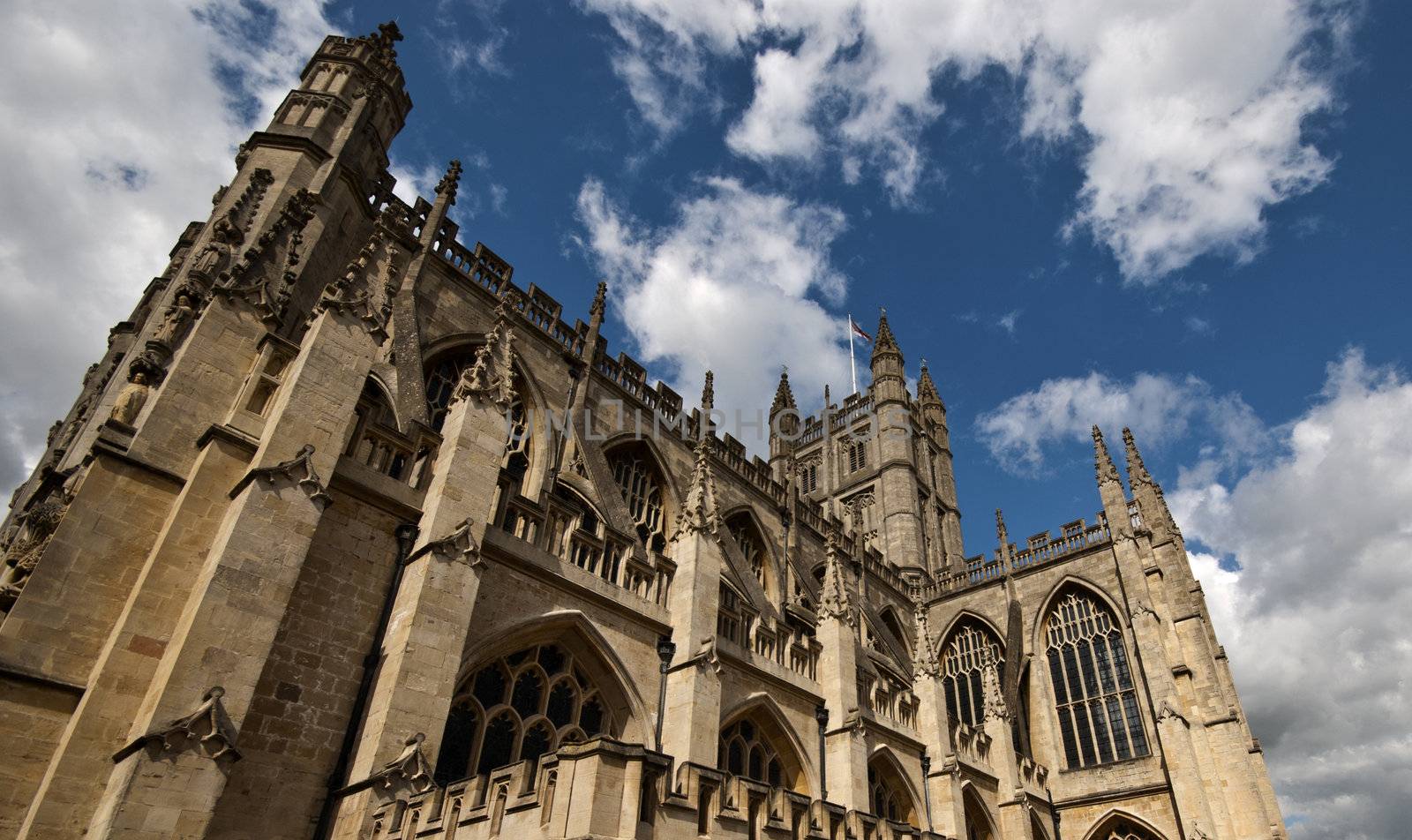 Bath abbey with blue sky and clouds above