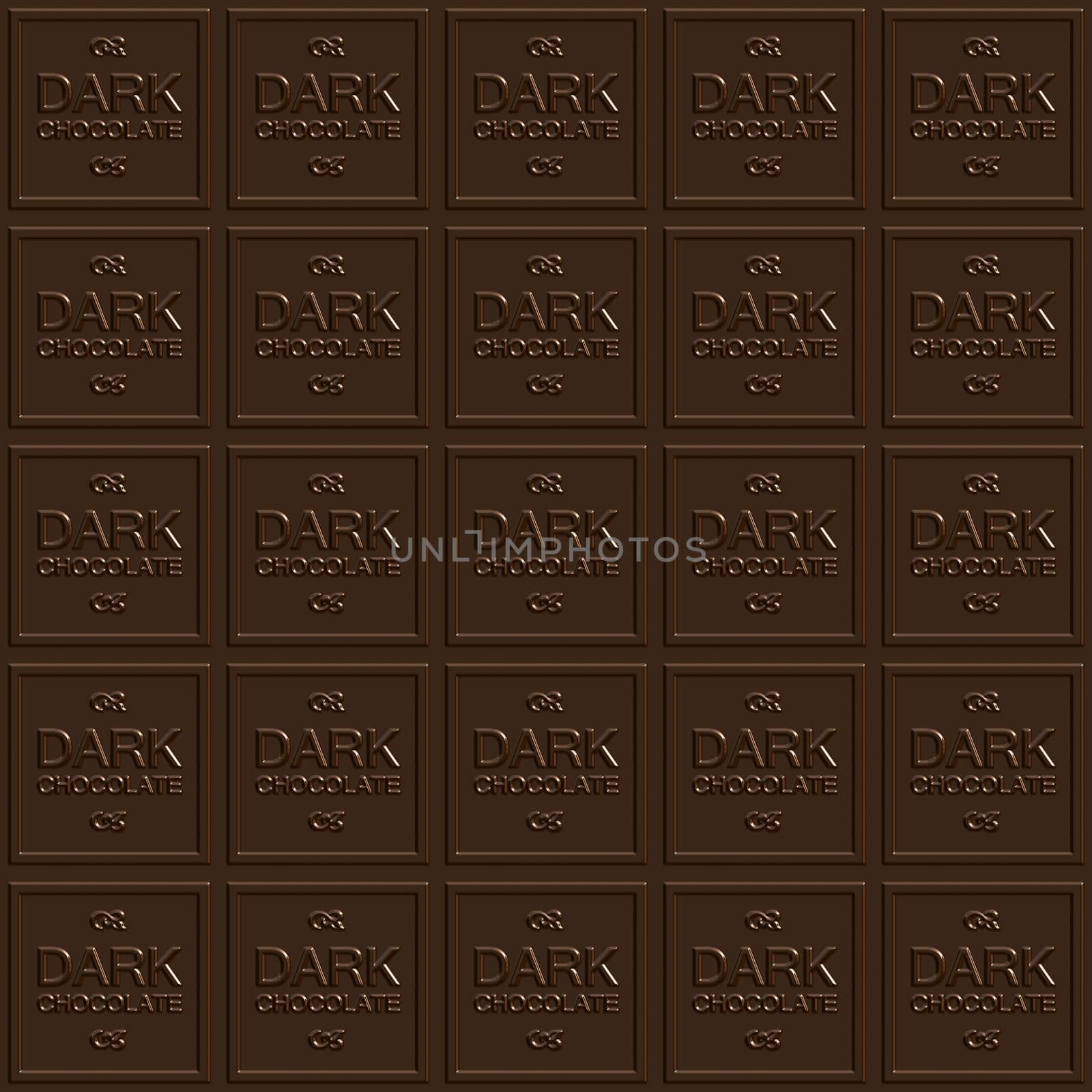 A dark chocolate square that tiles seamlessly as a pattern to make any background or isolated chocolate bar shape that you need.